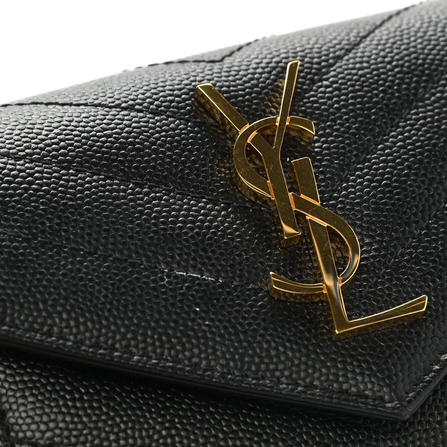 Grain De Poudre Matelasse Chevron Monogram Compact Tri Fold Wallet Black