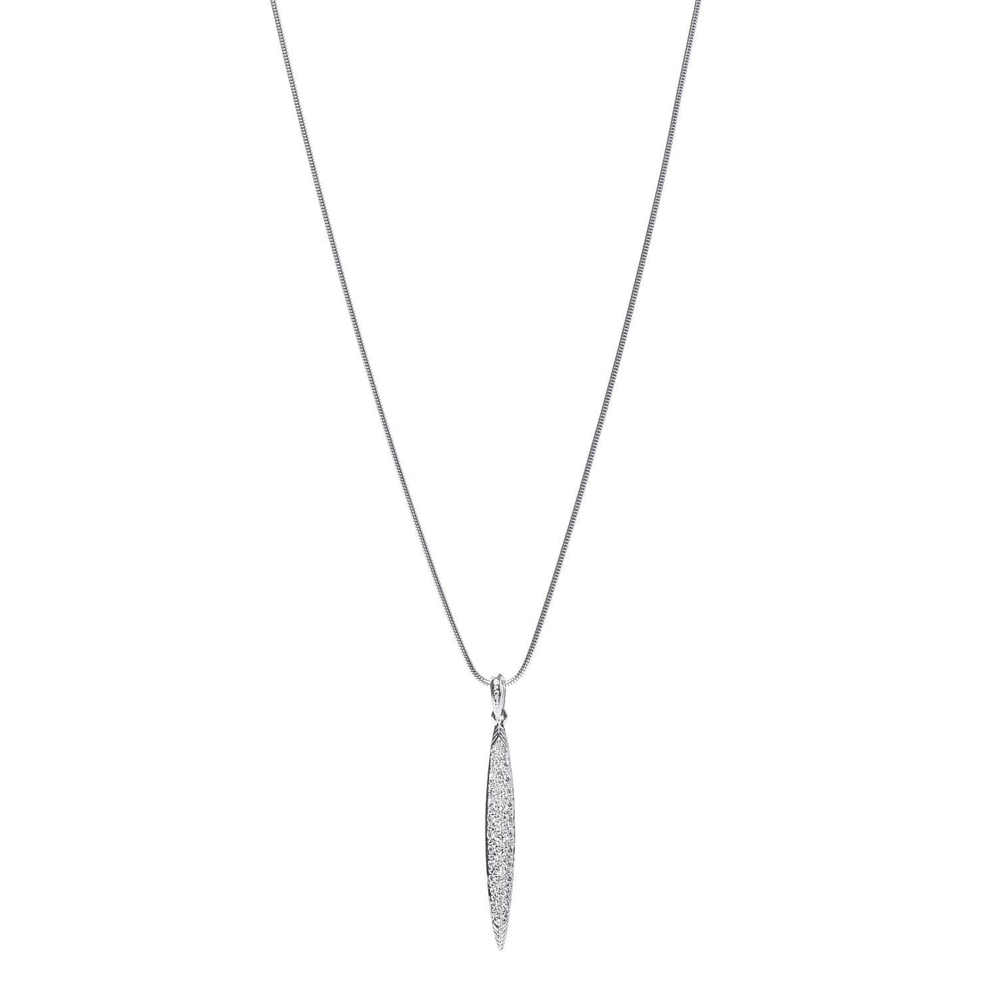 18K White Gold Diamond Feather Pendant Necklace