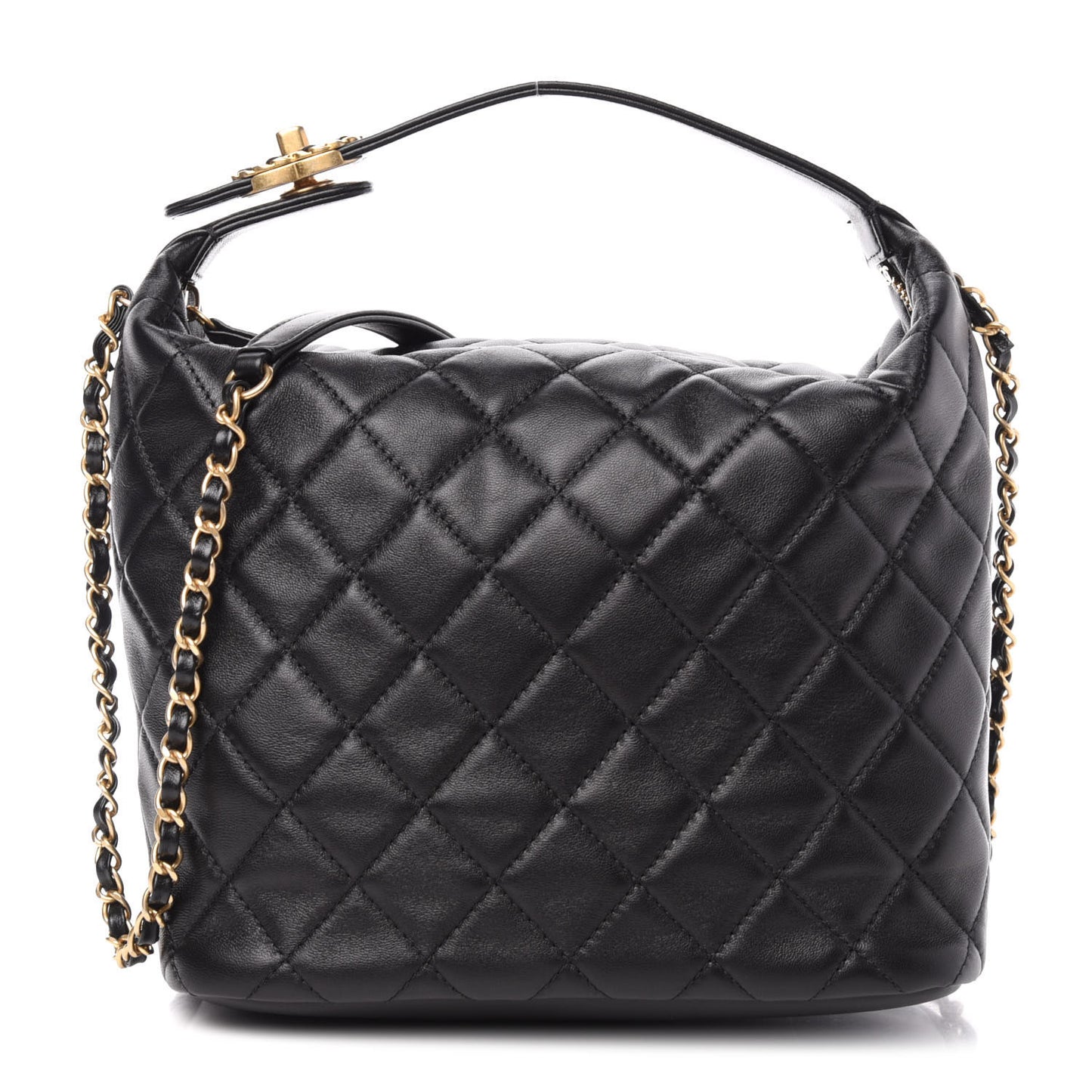 Lambskin Quilted Large Perfect Meeting Hobo Black