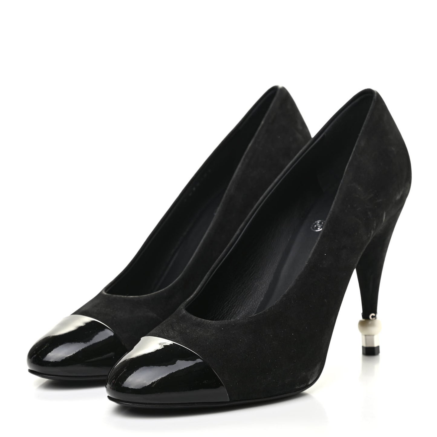 Patent Suede Calfskin Pearl Cap Toe Pumps 40 Black