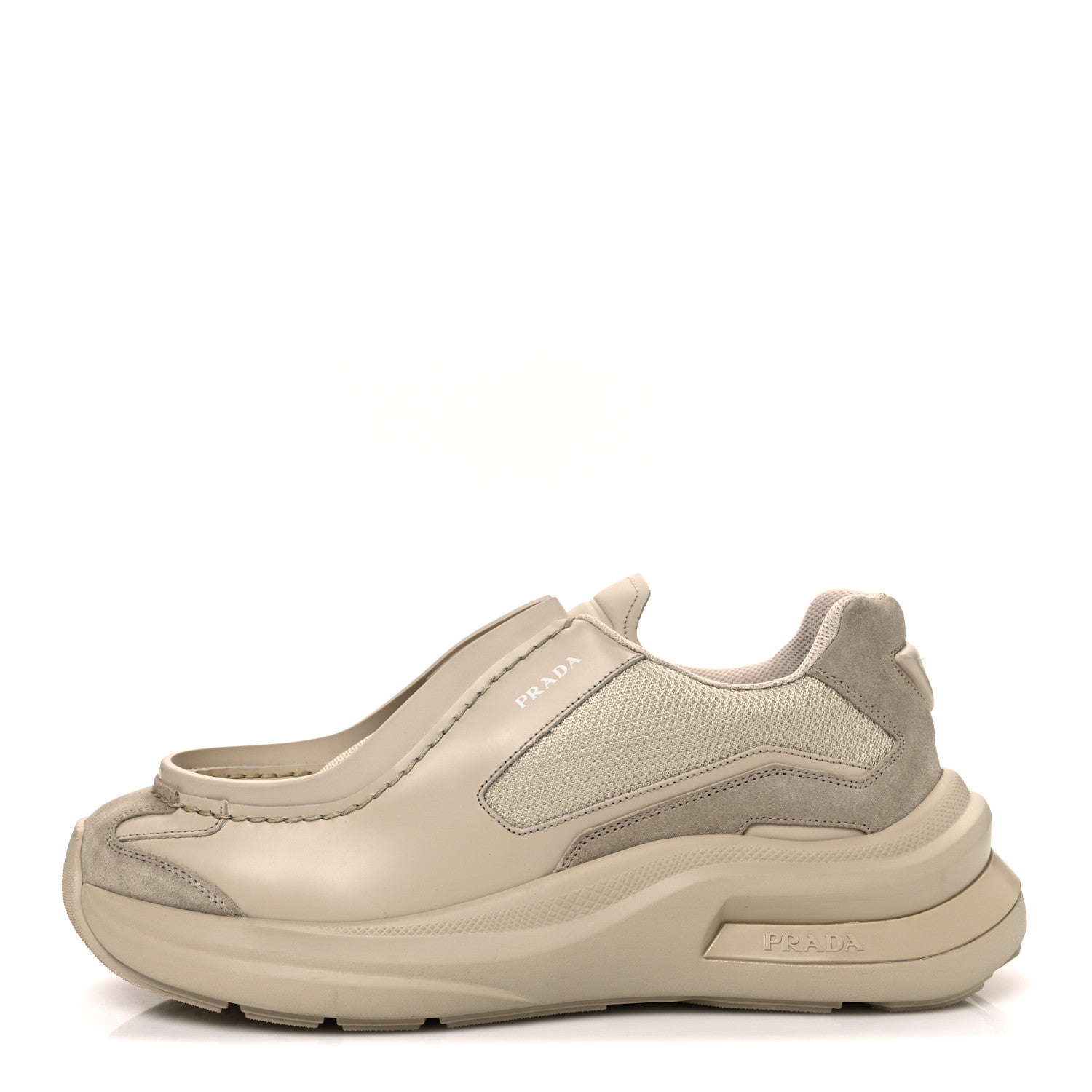 Prada Brushed Calfskin Mens Systeme Sneakers 10.5 Beige 1754804