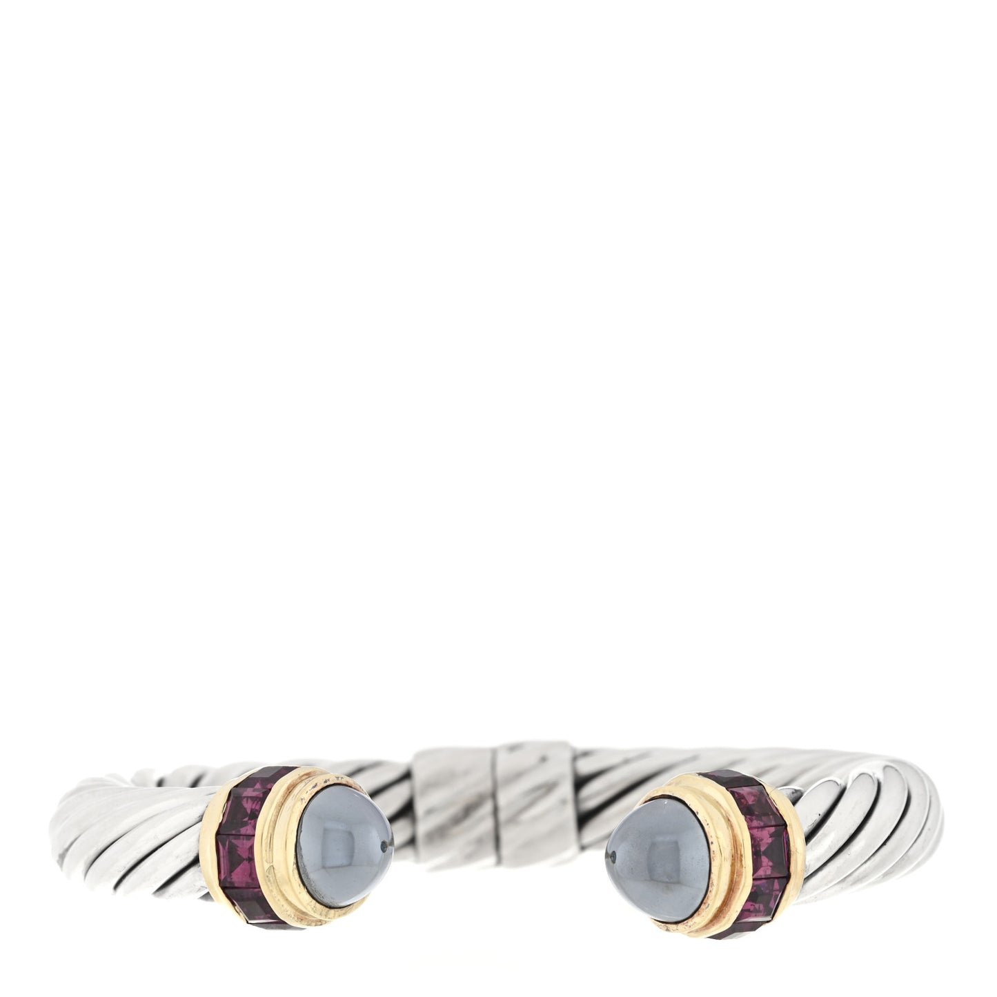 Sterling Silver 14K Yellow Gold Hematite Garnet 10mm Cable Classics Bracelet