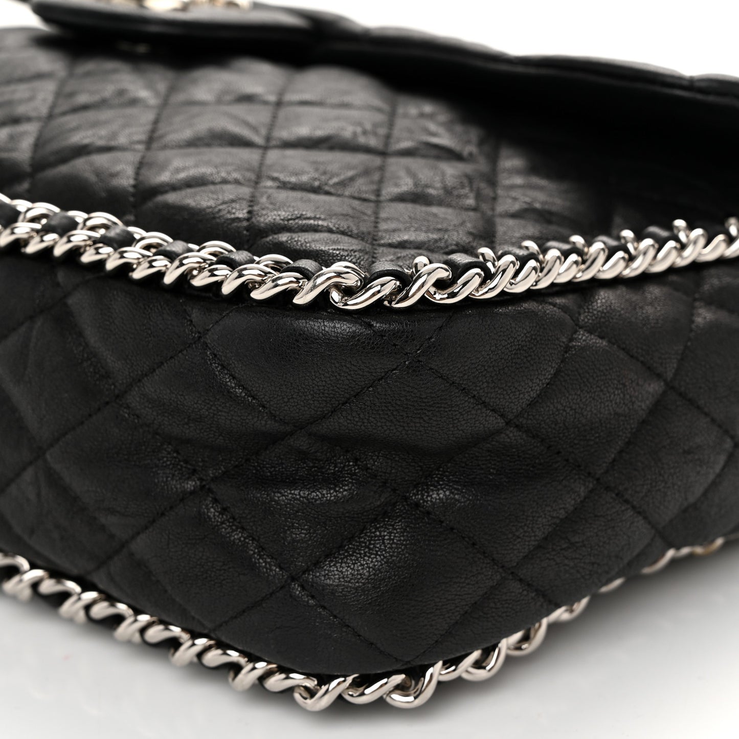 Washed Lambskin Quilted Maxi Chain Around Flap Black