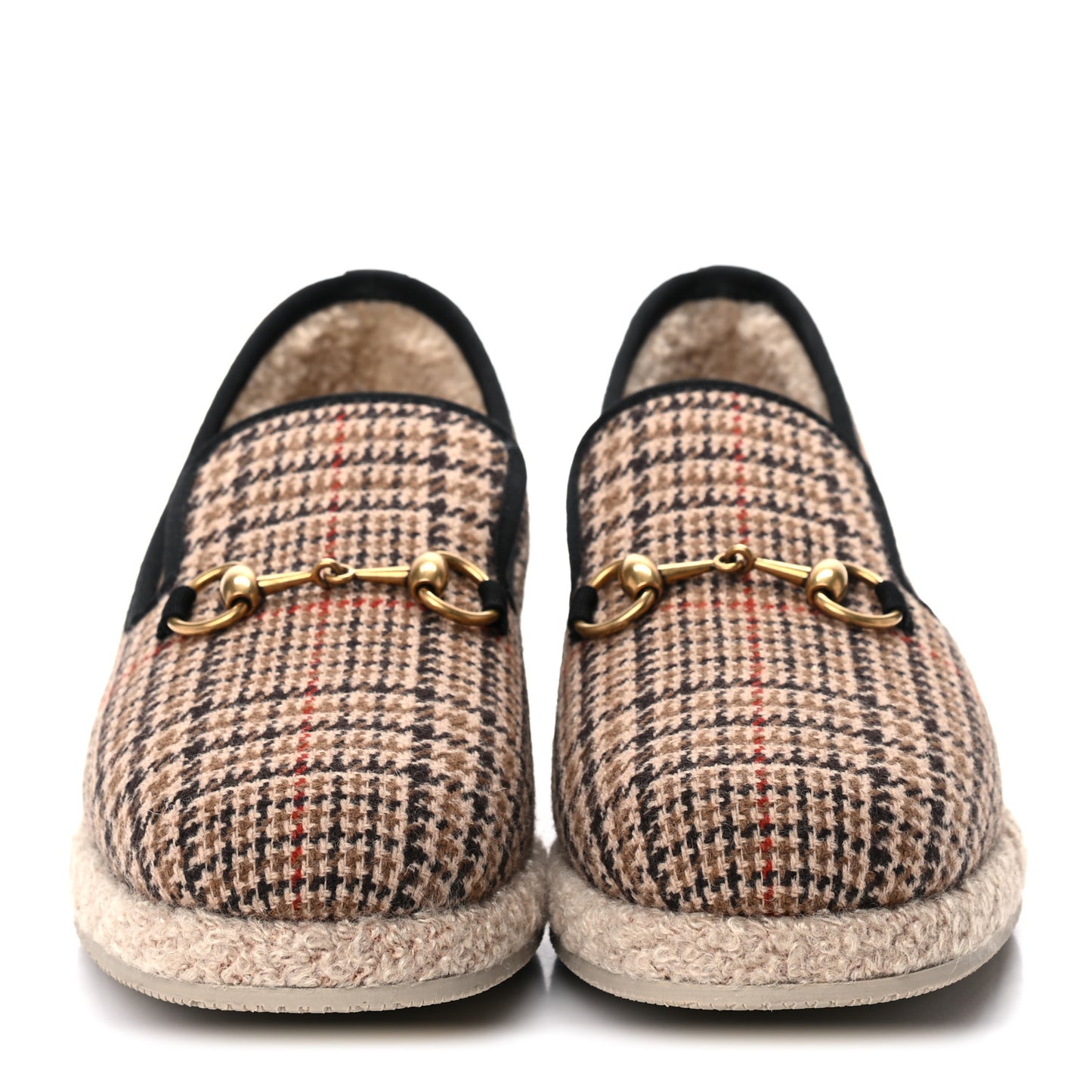 Wool Tweed Plaid Houndstooth Mens Fria Horsebit Loafers 7 Mahogany Black
