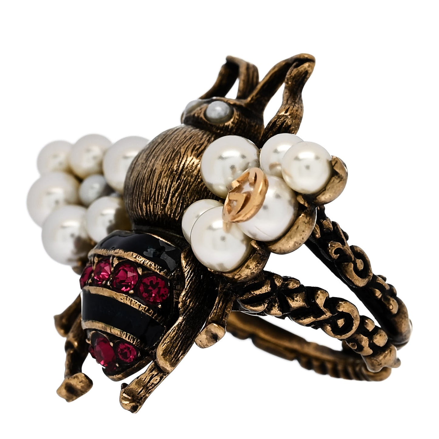 Metal Crystal Pearl Bee Ring 54 7 Aged Gold