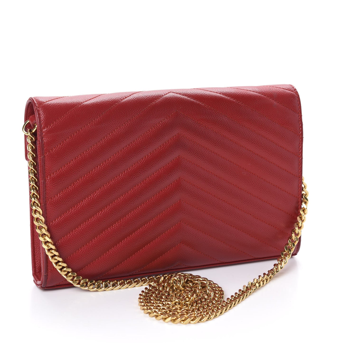 Grain De Poudre Matelasse Chevron Monogram Chain Wallet Red