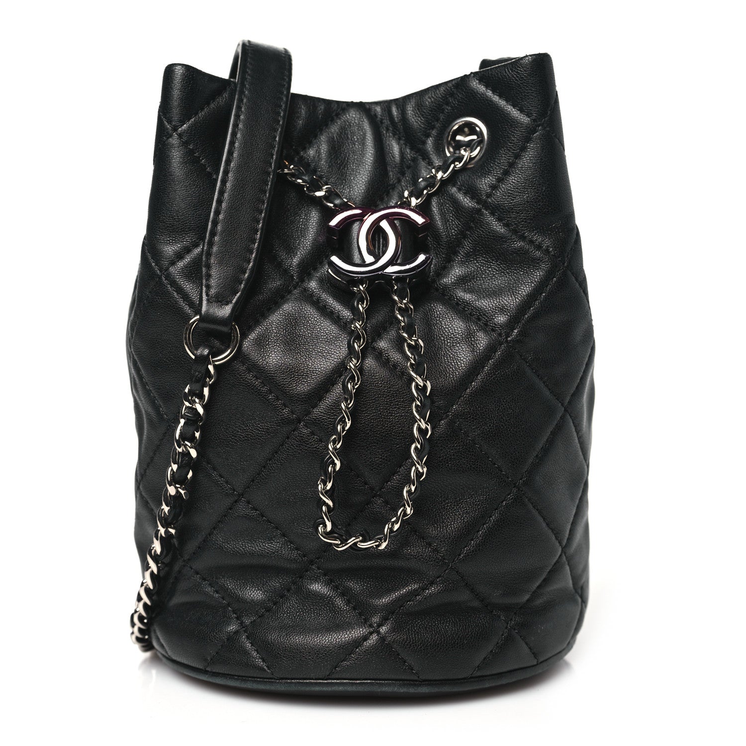 Chanel Lambskin Quilted CC Drawstring Bucket Bag Black 1601661 