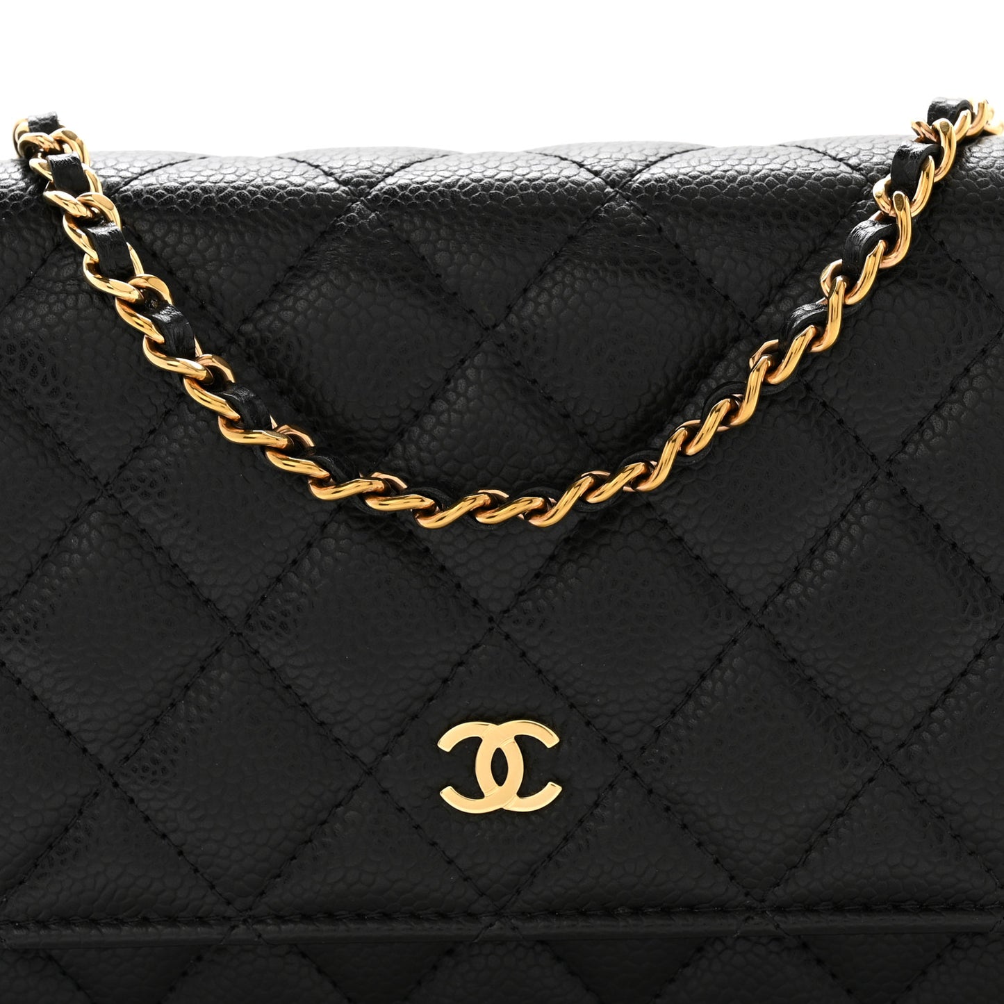 Caviar Quilted Wallet on Chain WOC Black