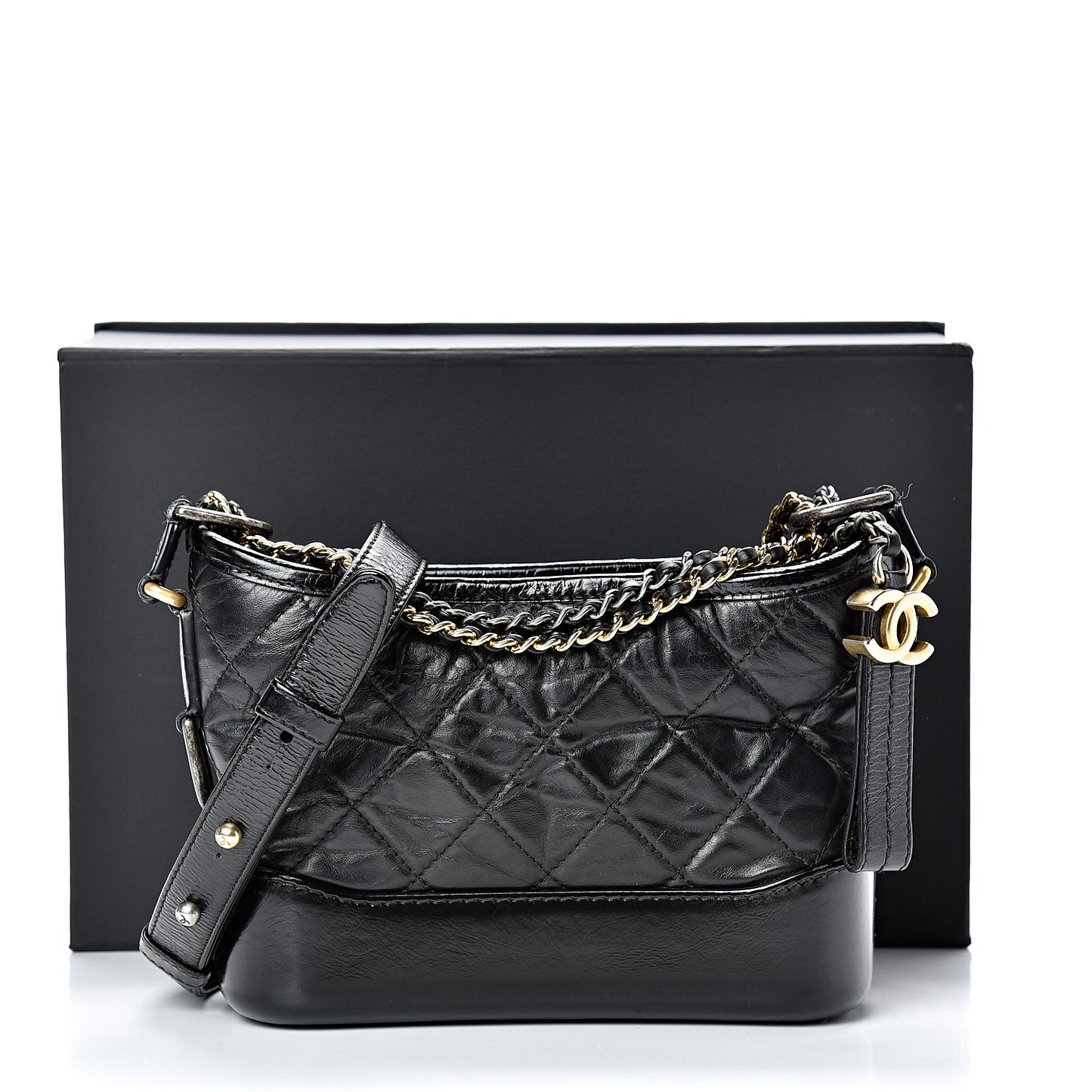 Aged Calfskin Quilted Small Gabrielle Hobo Black