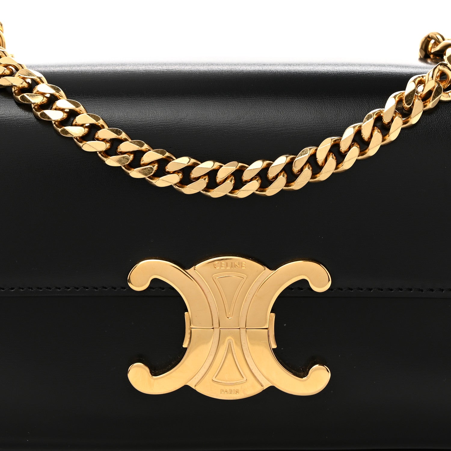 Celine Shiny Calfskin Triomphe Chain Shoulder Bag Black 8 of 10