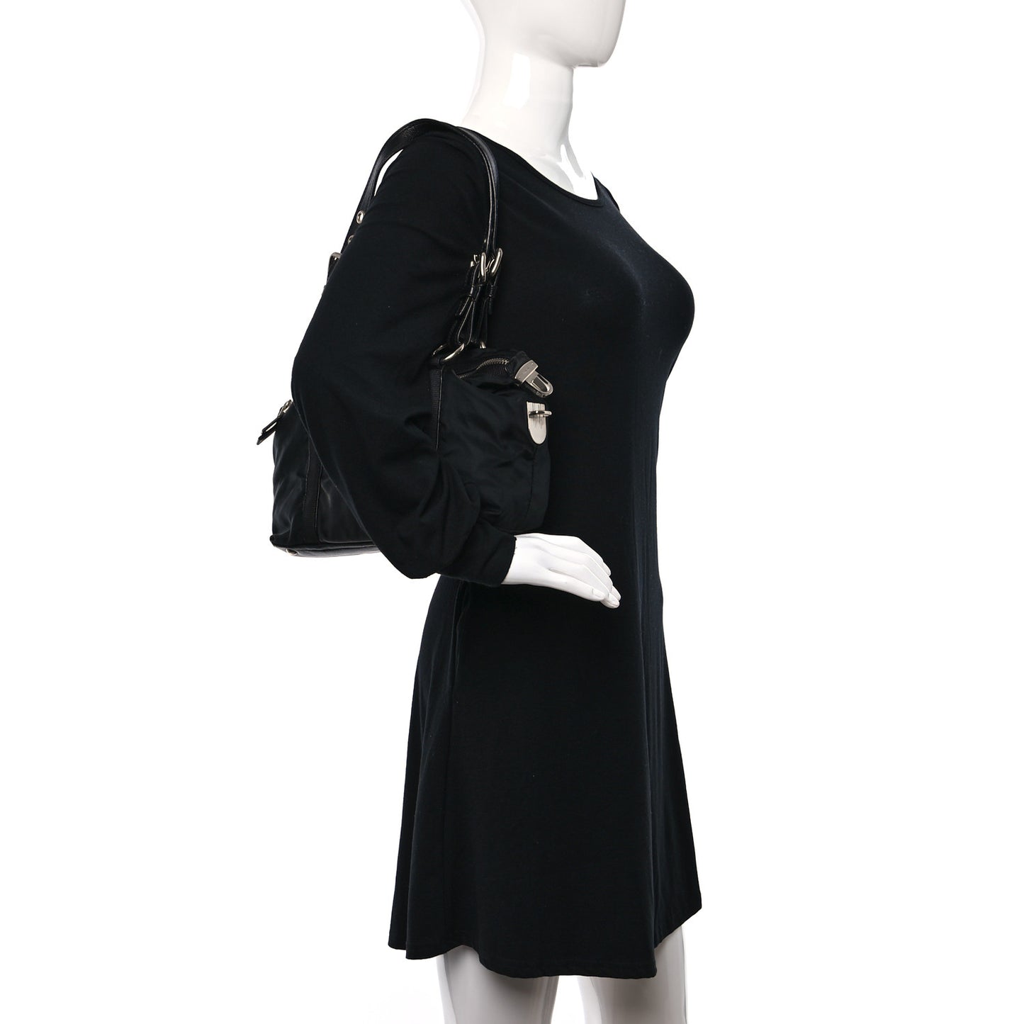 Tessuto Nylon Soft Calfskin Shopping Satchel Black