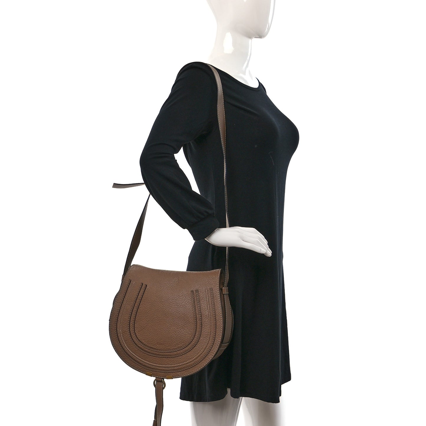 Calfskin Medium Marcie Round Crossbody Bag Nut