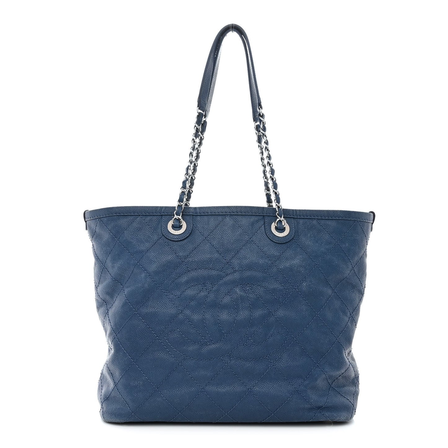 Grained Calfskin Quilted Small Daily Shopping Tote Blue