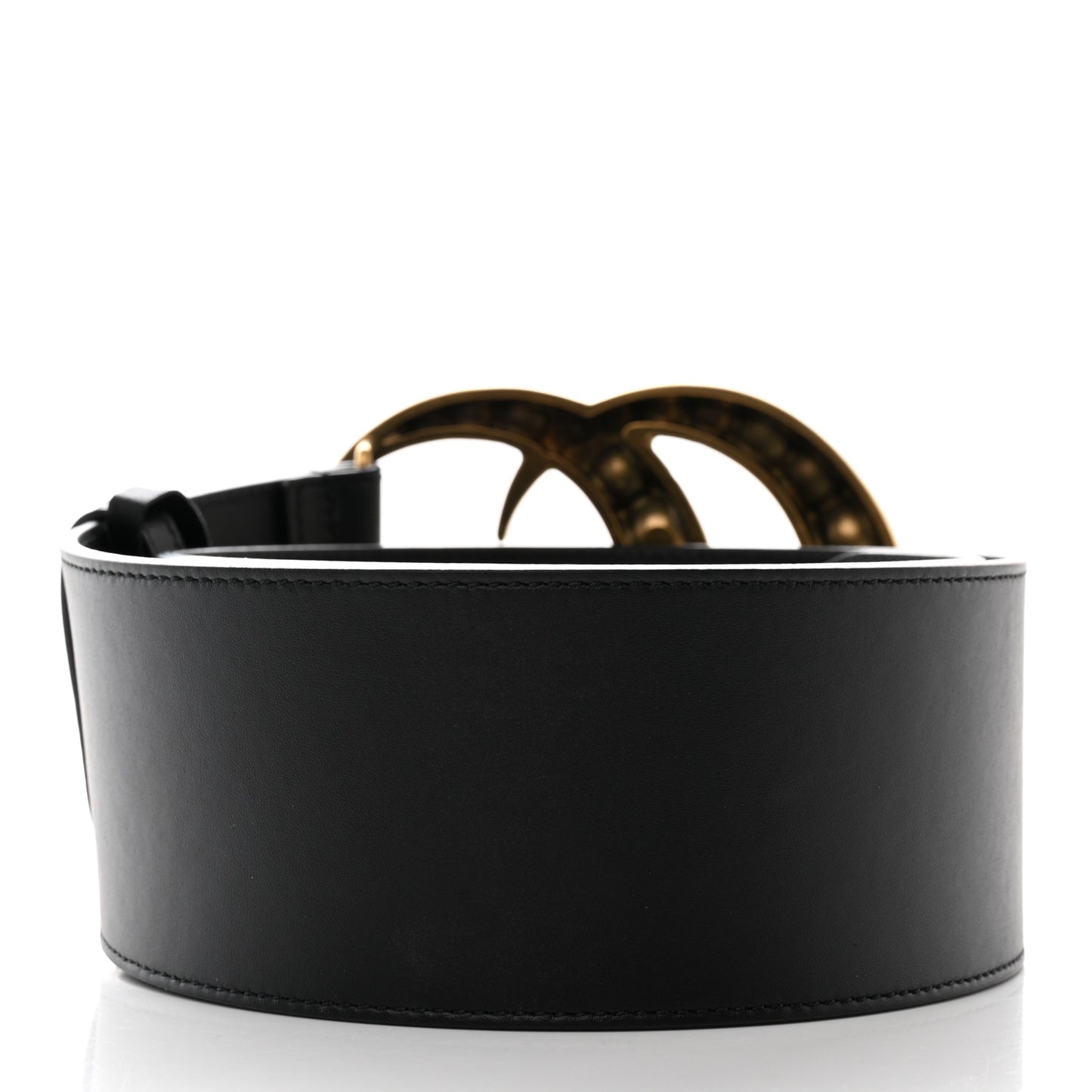 Moon Calfskin Pearl Double G 70mm Belt 75 30 Black Cream