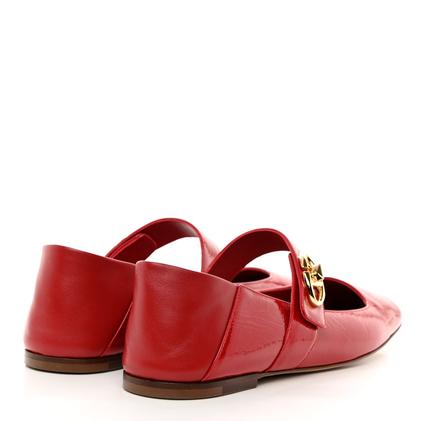 VALENTINO GARAVANI Naplack Nappa Vlogo Locker Mary Jane Collapsible Heel Ballerina Flats 40.5 Rosso Valentino