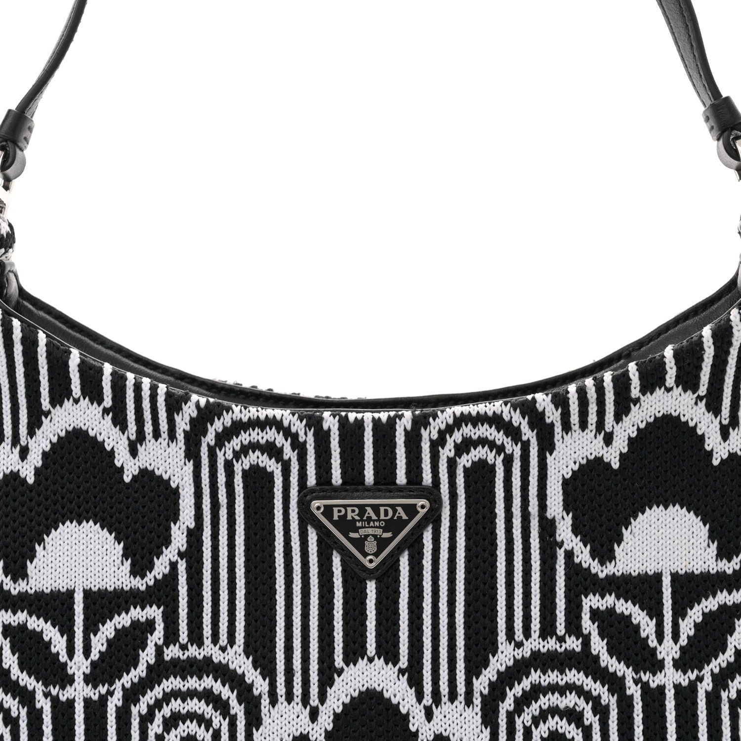 Prada Maglia Jacquard Cleo Shoulder Bag Black White 7 of 9