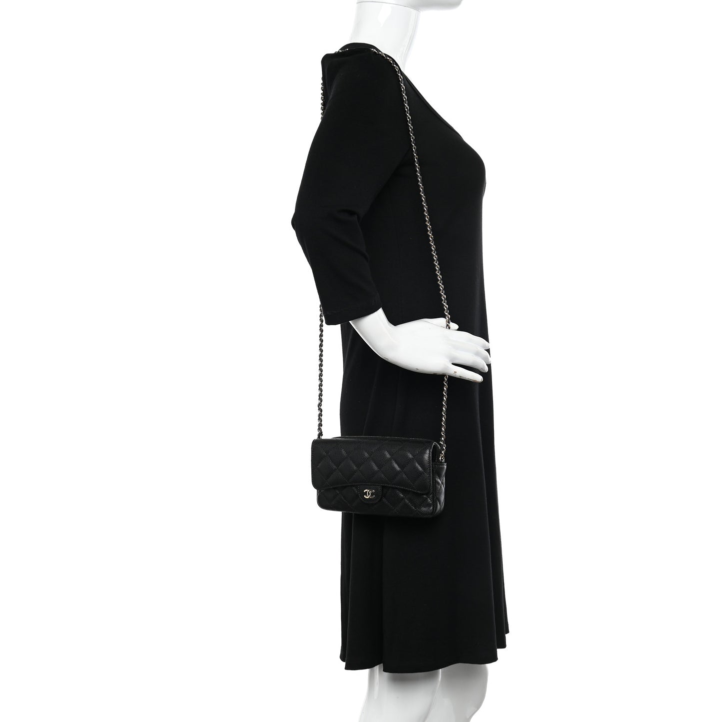 Caviar Quilted Flap Phone Holder With Chain Black