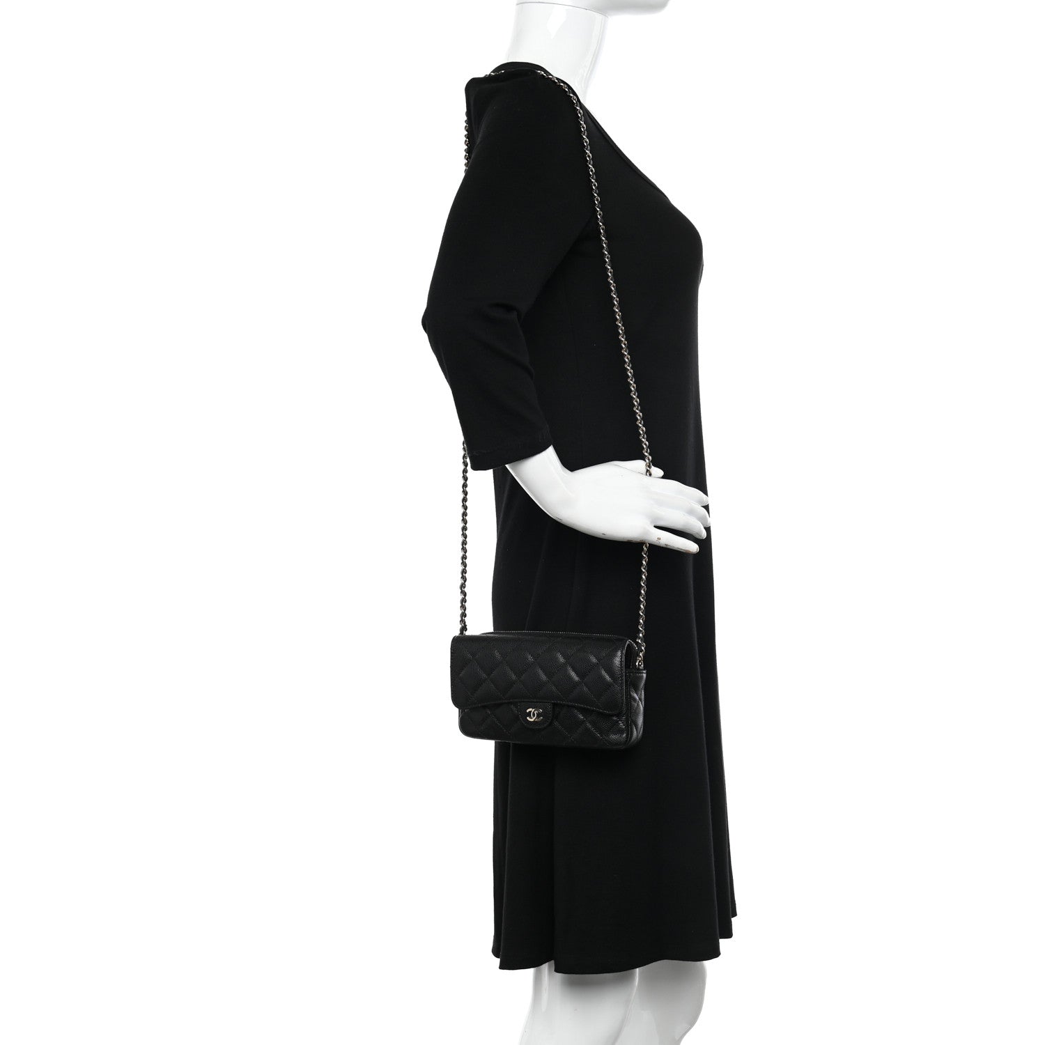 Chanel Caviar Quilted Flap Phone Holder With Chain Black 2 of 12