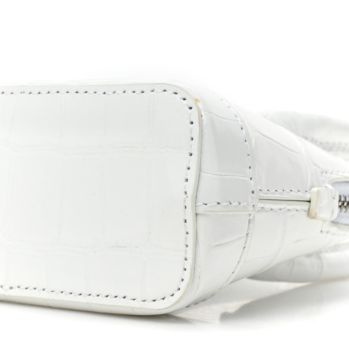 Calfskin Logo Crocodile Embossed Mini Ville Top Handle Bag White Black