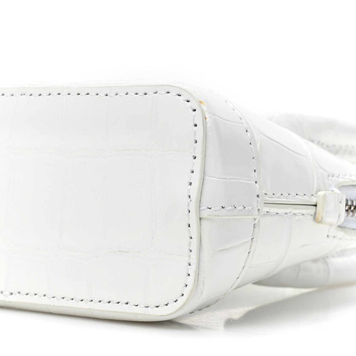 Balenciaga Calfskin Logo Crocodile Embossed Mini Ville Top Handle Bag White Black 9 of 13