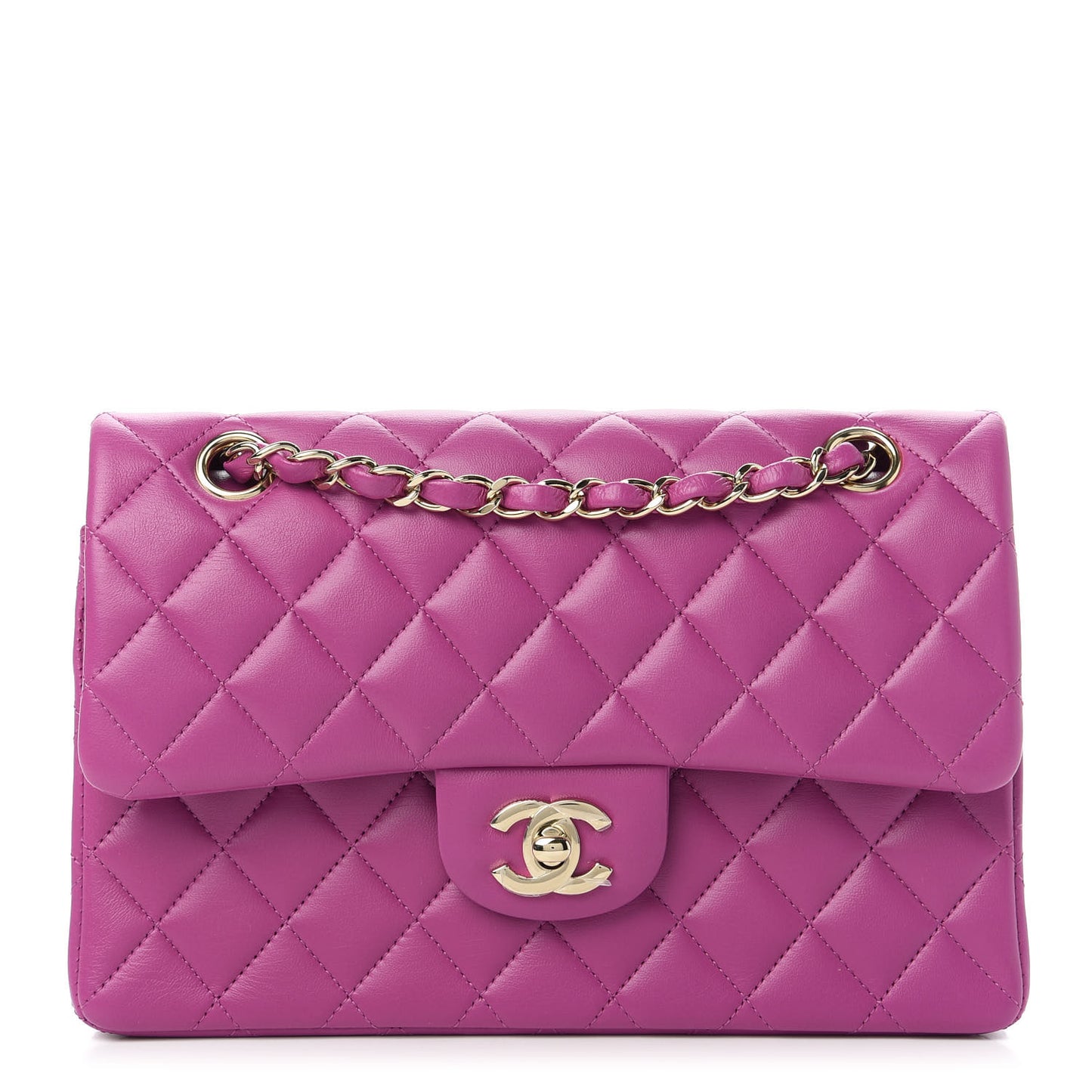 Lambskin Quilted Small Double Flap Purple