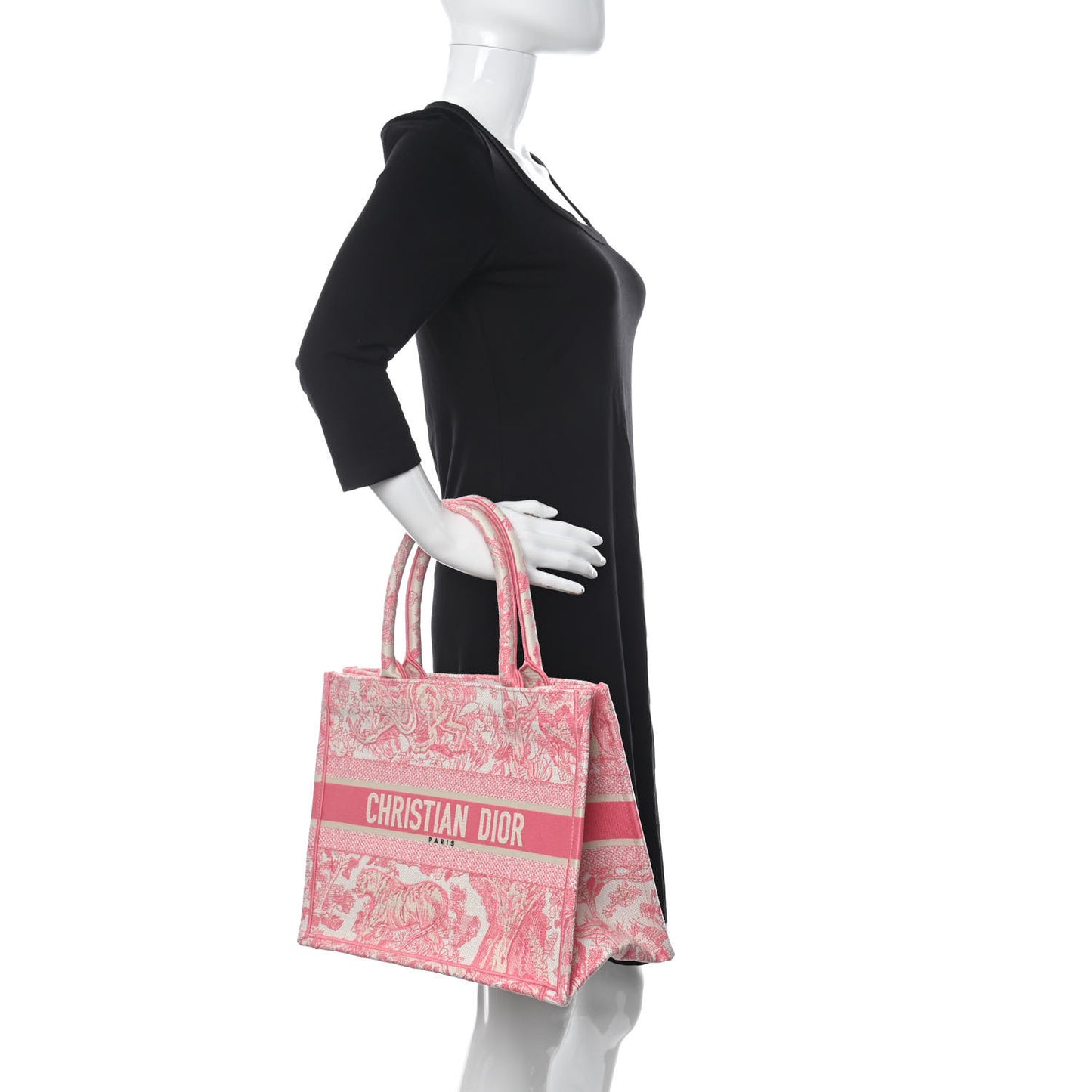 Canvas Embroidered Medium Dioriviera Toile De Jouy Book Tote Peony Pink
