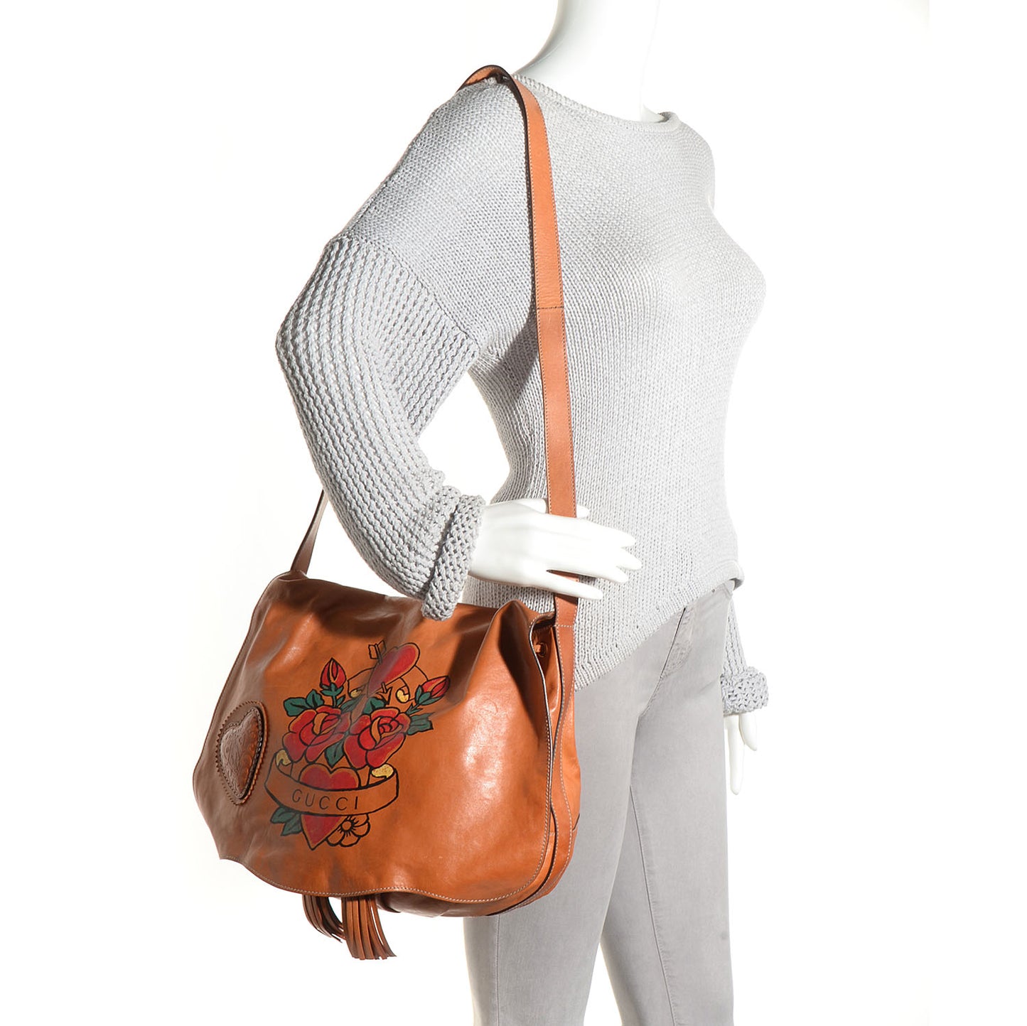 Calfskin Tattoo Heart Tribeca Messenger Bag Tan
