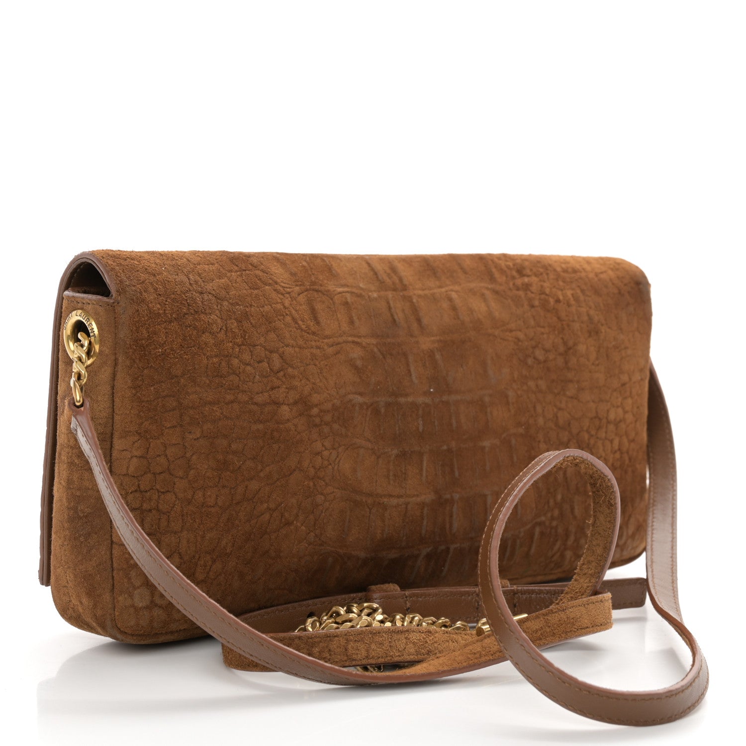 Saint Laurent Crocodile Embossed Suede Monogram Tassel Kate 99 Tan 3 of 11