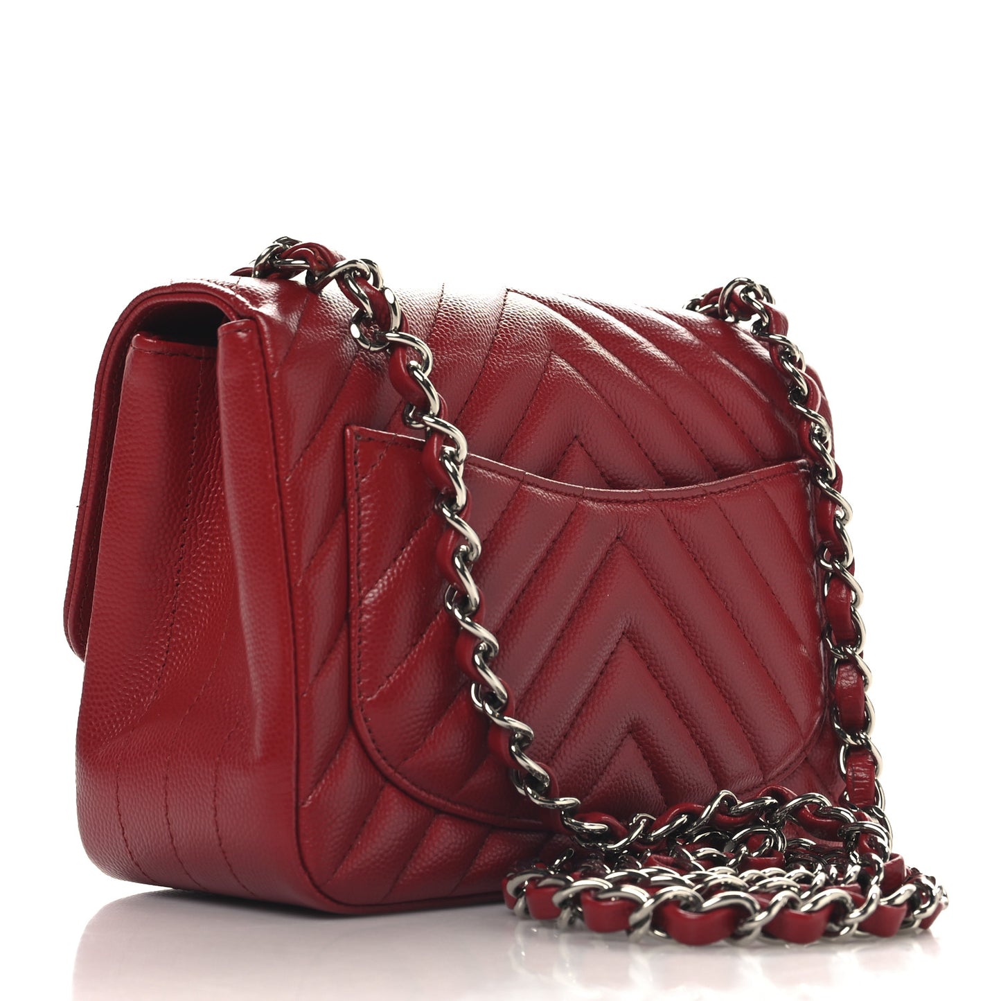 Caviar Chevron Quilted Mini Square Flap Red