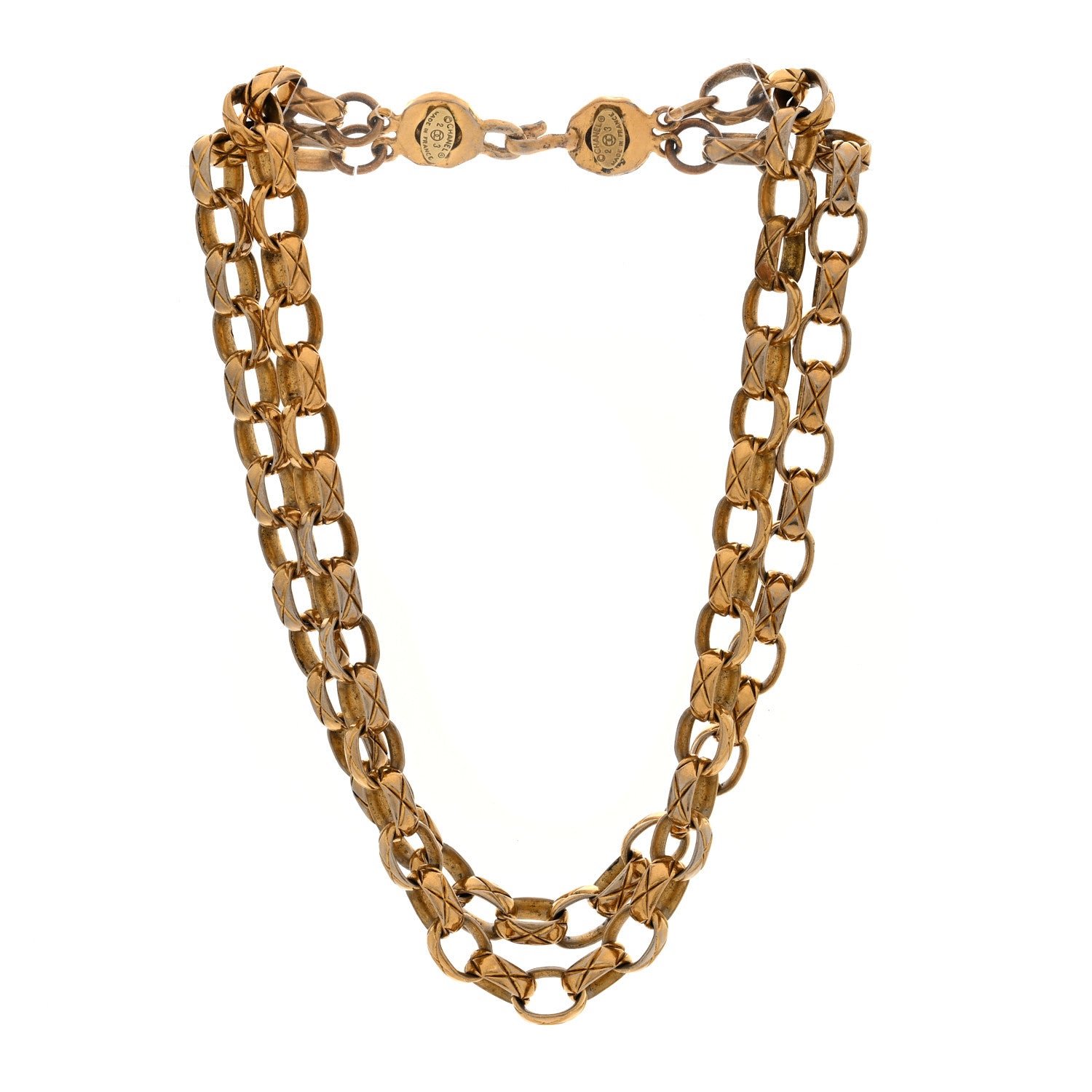 Chanel Metal Quilted Link Necklace Gold 3 of 5