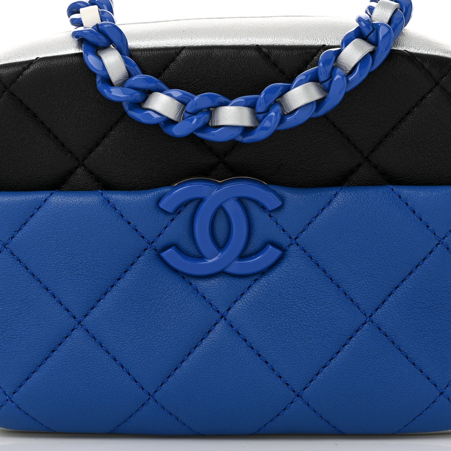 Shiny Lambskin Monochrome Chain Mini Camera Case Bag Blue Black Silver