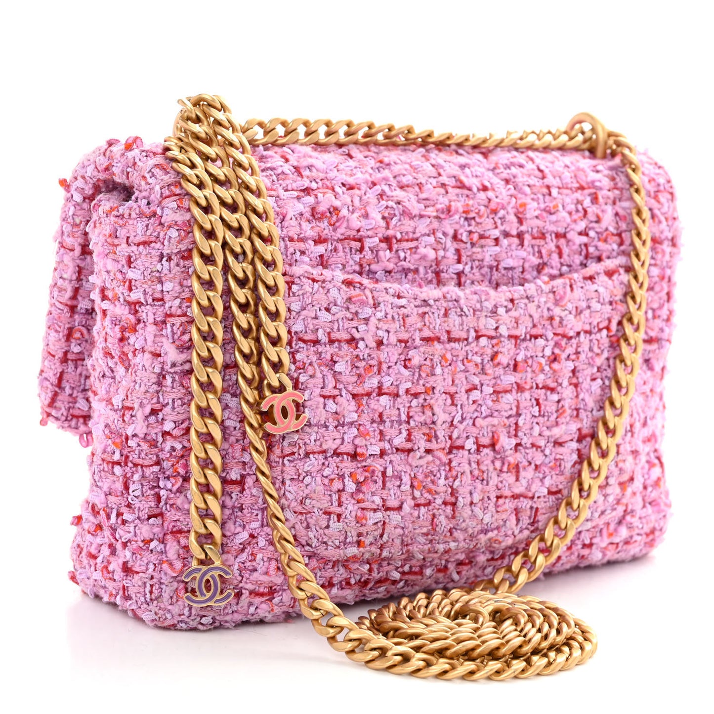 Tweed Enamel Quilted Mini Pending CC Square Flap Light Purple Pink Red