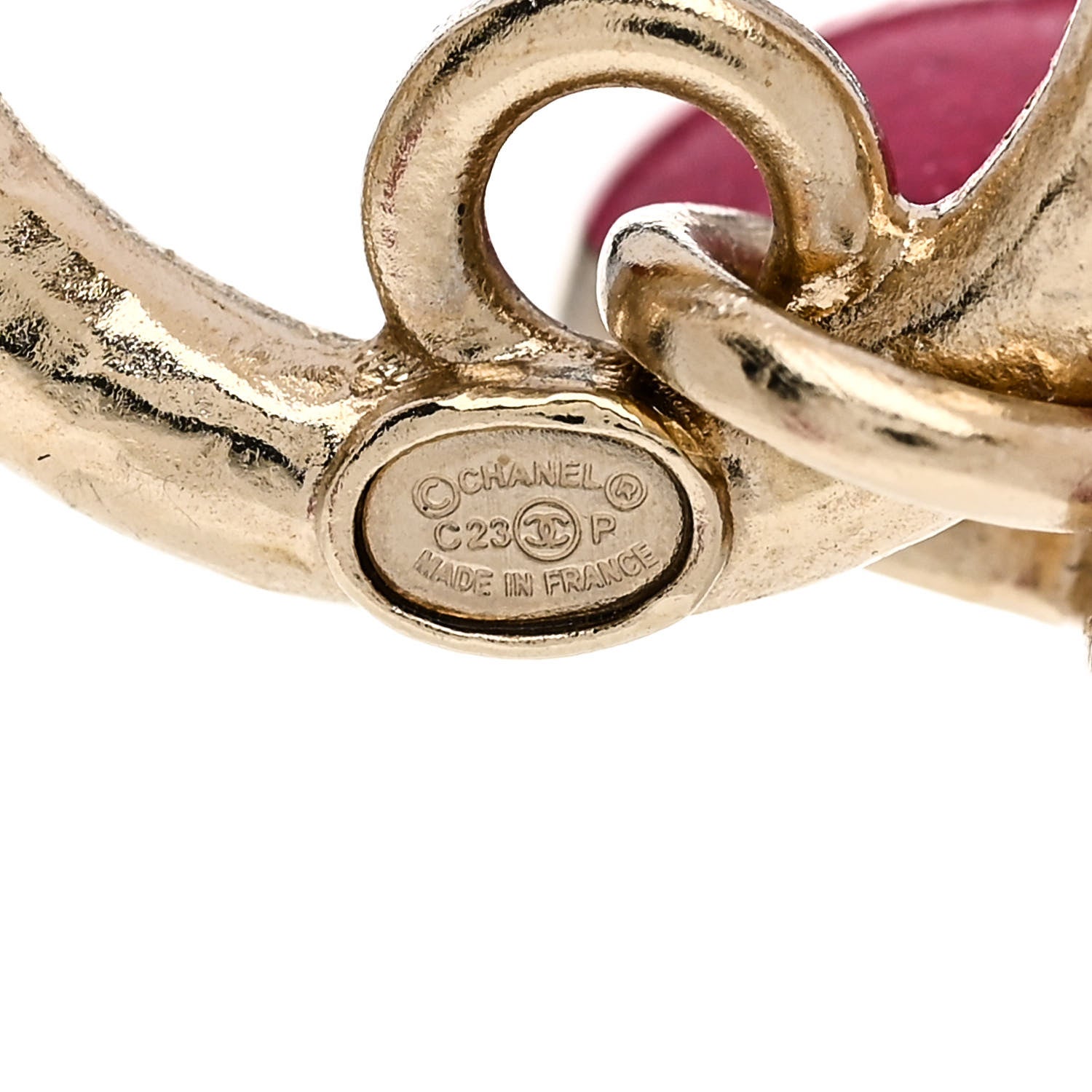 Chanel Crystal Resin CC Heart Drop Hoop Earrings Pink Gold 5 of 6