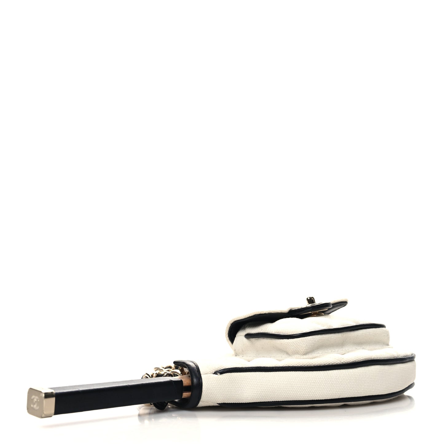 Canvas Calfskin Tennis Racket Clutch With Chain White Black