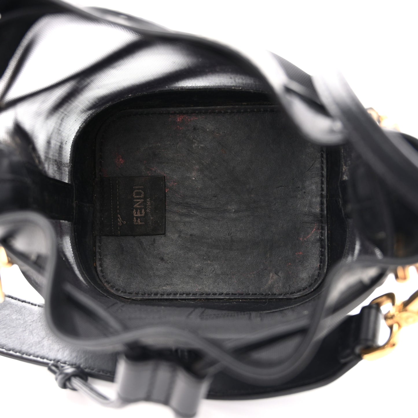 Mesh Vitello King F is Fendi Logo Embroidered Mini Mon Tresor Bucket Bag Black