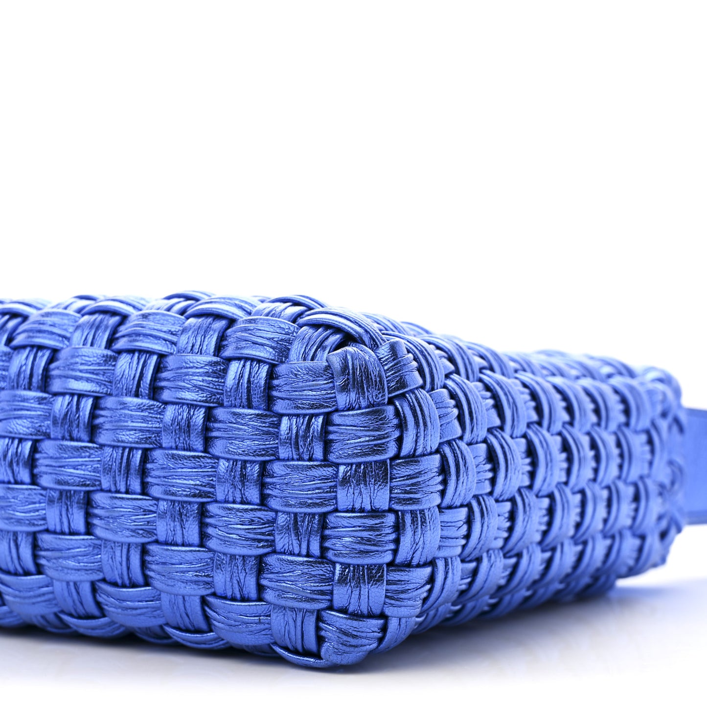 Metallic Woven Calfskin Trifolio Shoulder Bag Bluette