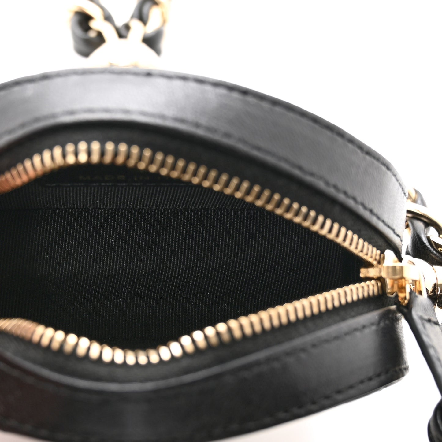 Lambskin Quilted Chain Round Mini Clutch Black
