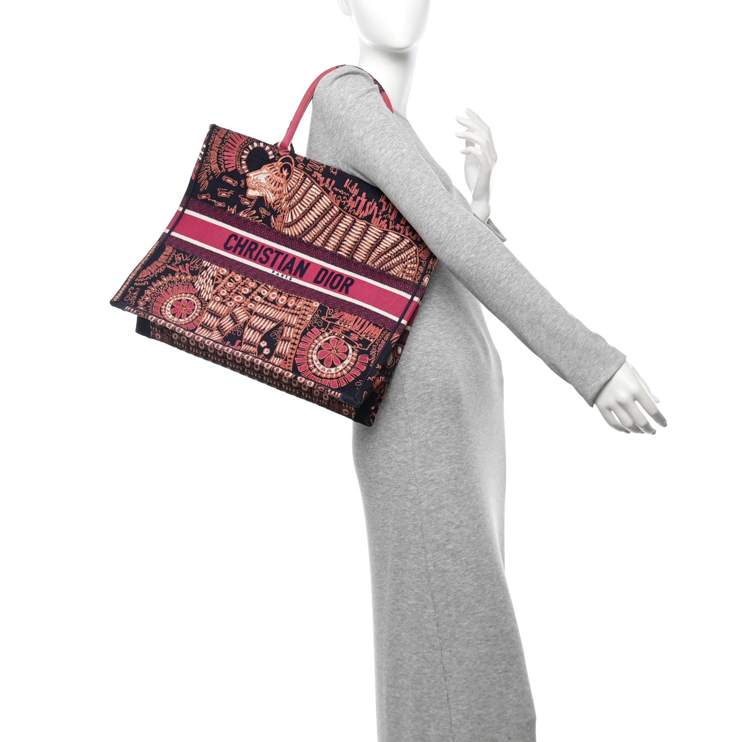 Canvas Embroidered Large Dior Animals Tiger Book Tote Deep Blue Fuchsia