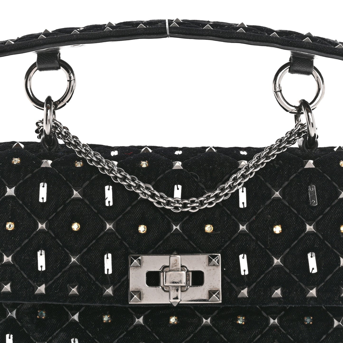 Velvet Small Rockstud Spike Embellished Shoulder Bag Black