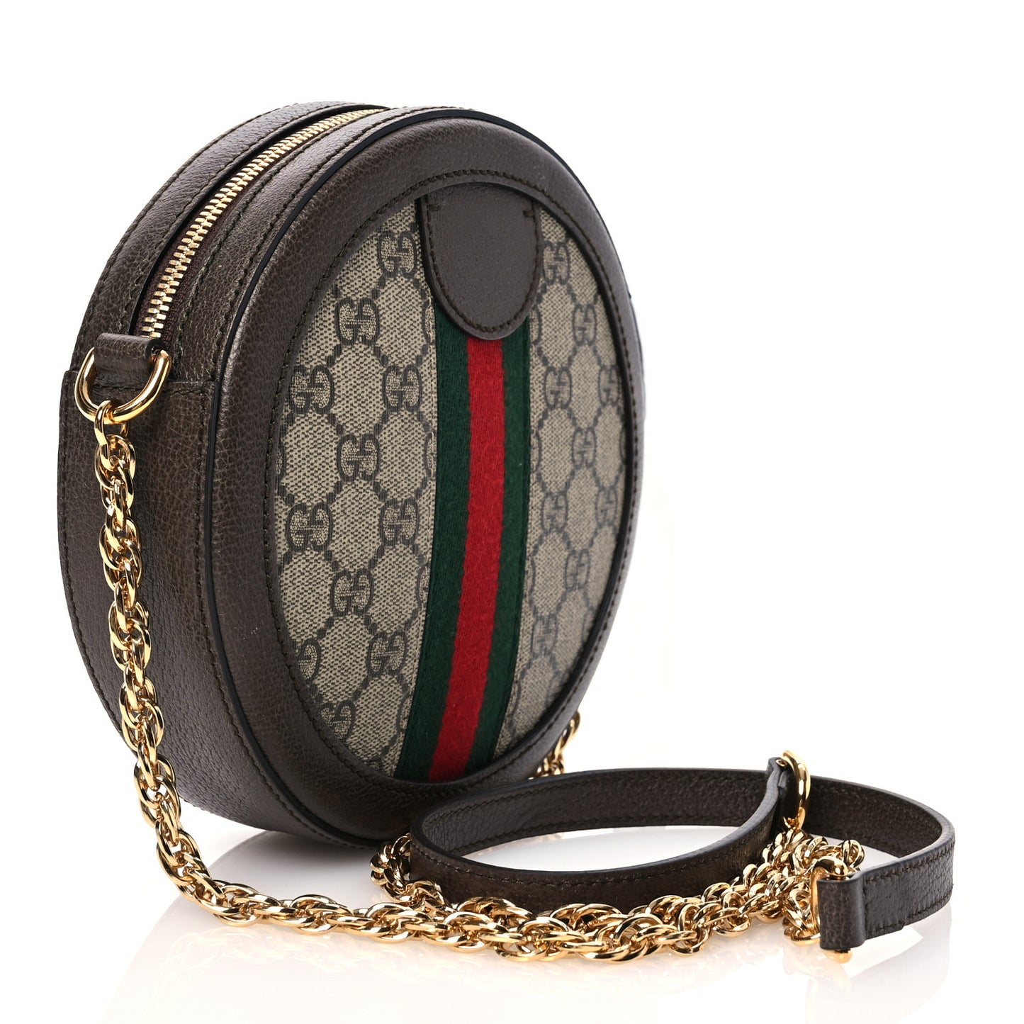 GG Supreme Monogram Web Mini Ophidia Round Shoulder Bag Brown