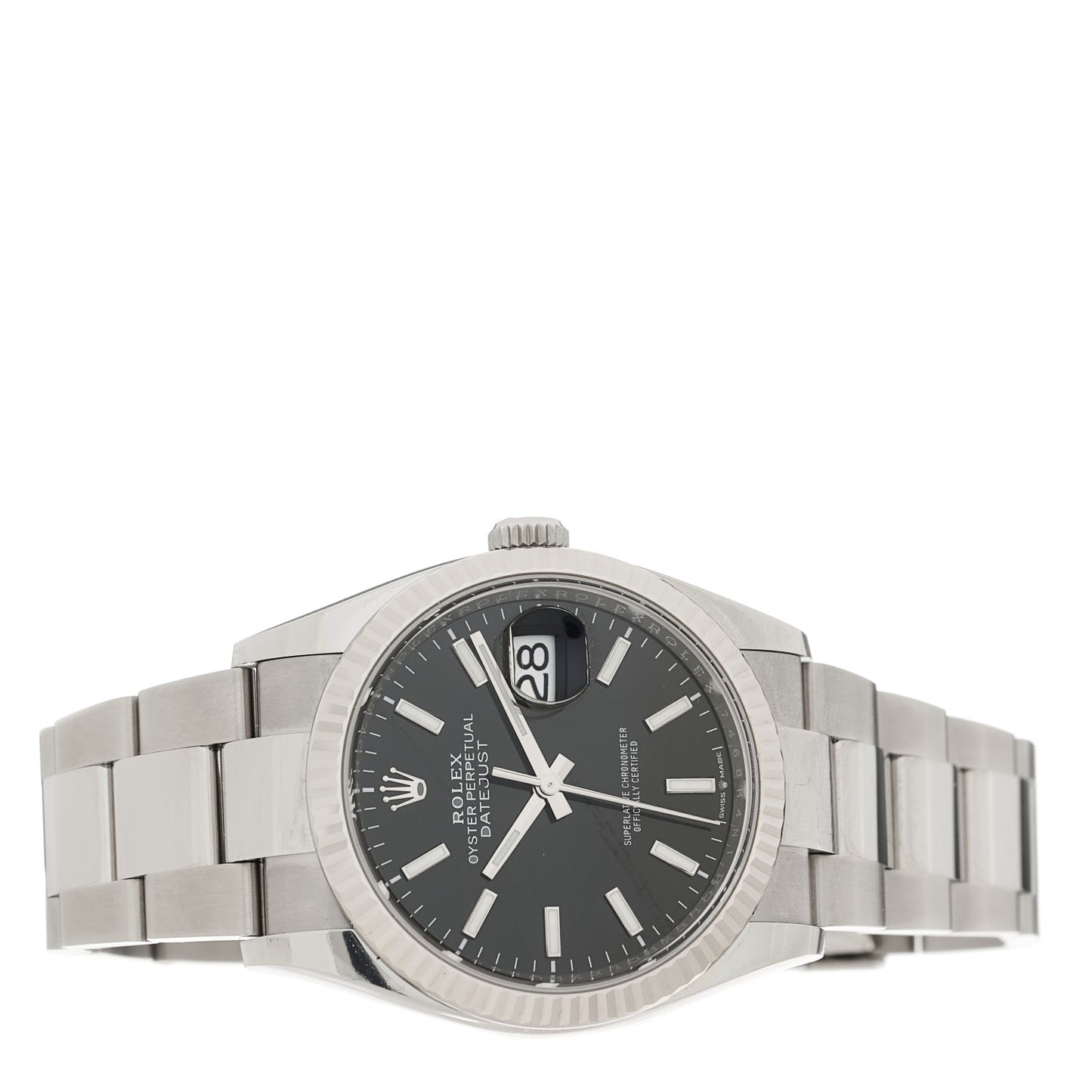 Stainless Steel 18K White Gold 36mm Oyster Perpetual Datejust Watch Bright Black 126234