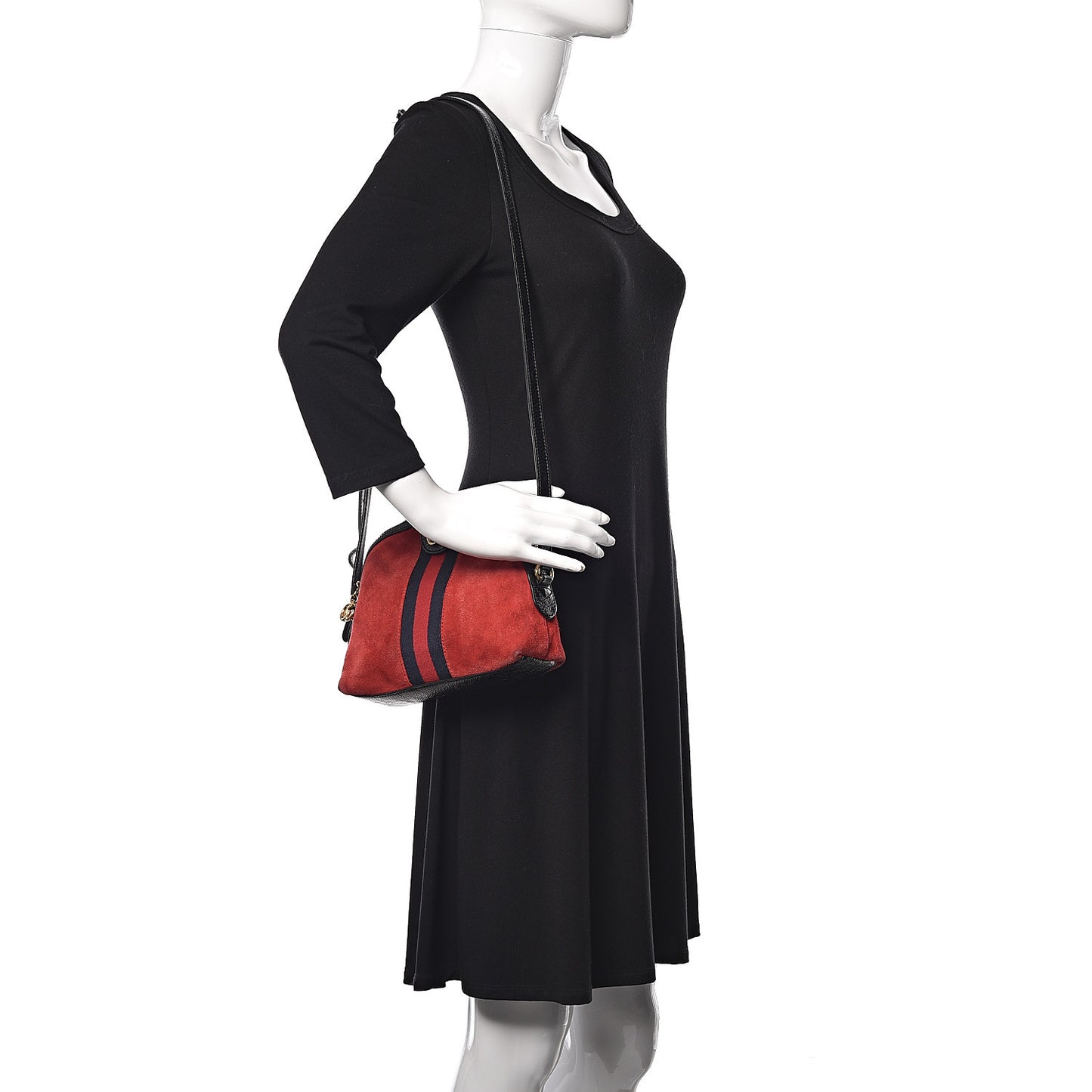 Suede Patent Web GG Small Ophidia Dome Shoulder Bag Hibiscus Red