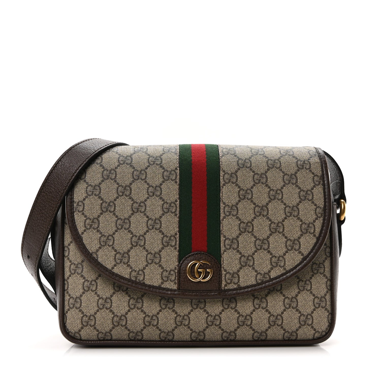 GG Supreme Monogram Textured Dollar Calfskin Web Ophidia Flap Shoulder Bag Beige Ebony New Acero
