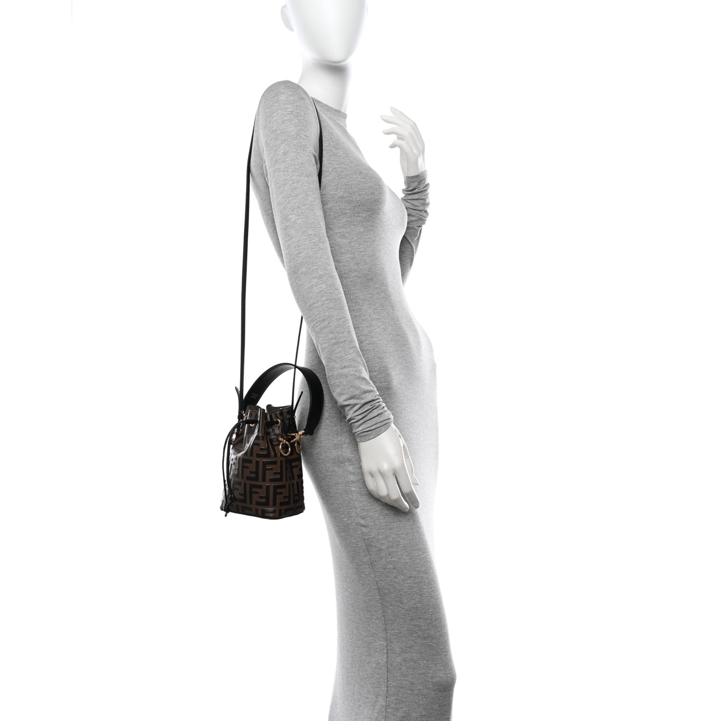 Vitello Liberty F is Fendi Bi-Color FF 1974 Embossed Mini Mon Tresor Bucket Bag Maya Black