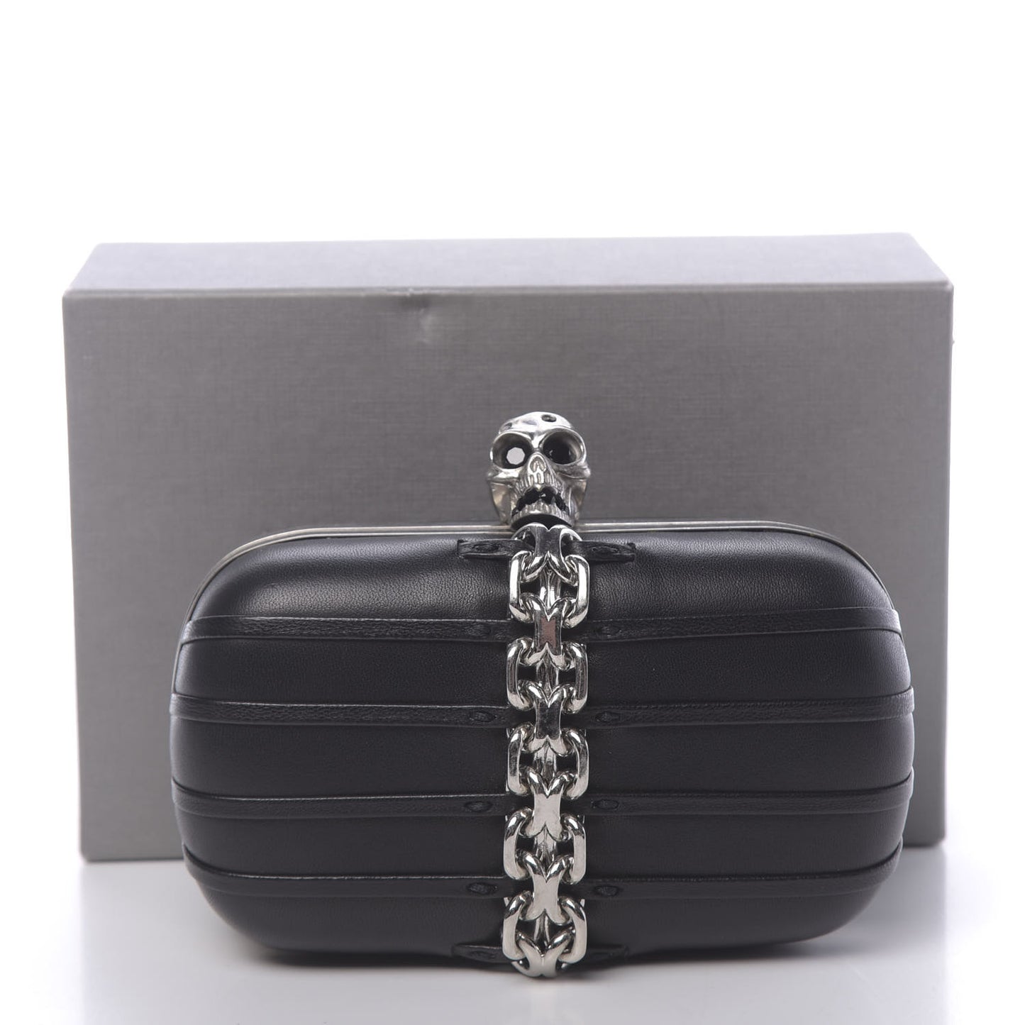 Nappa Skull Chain Box Clutch Black
