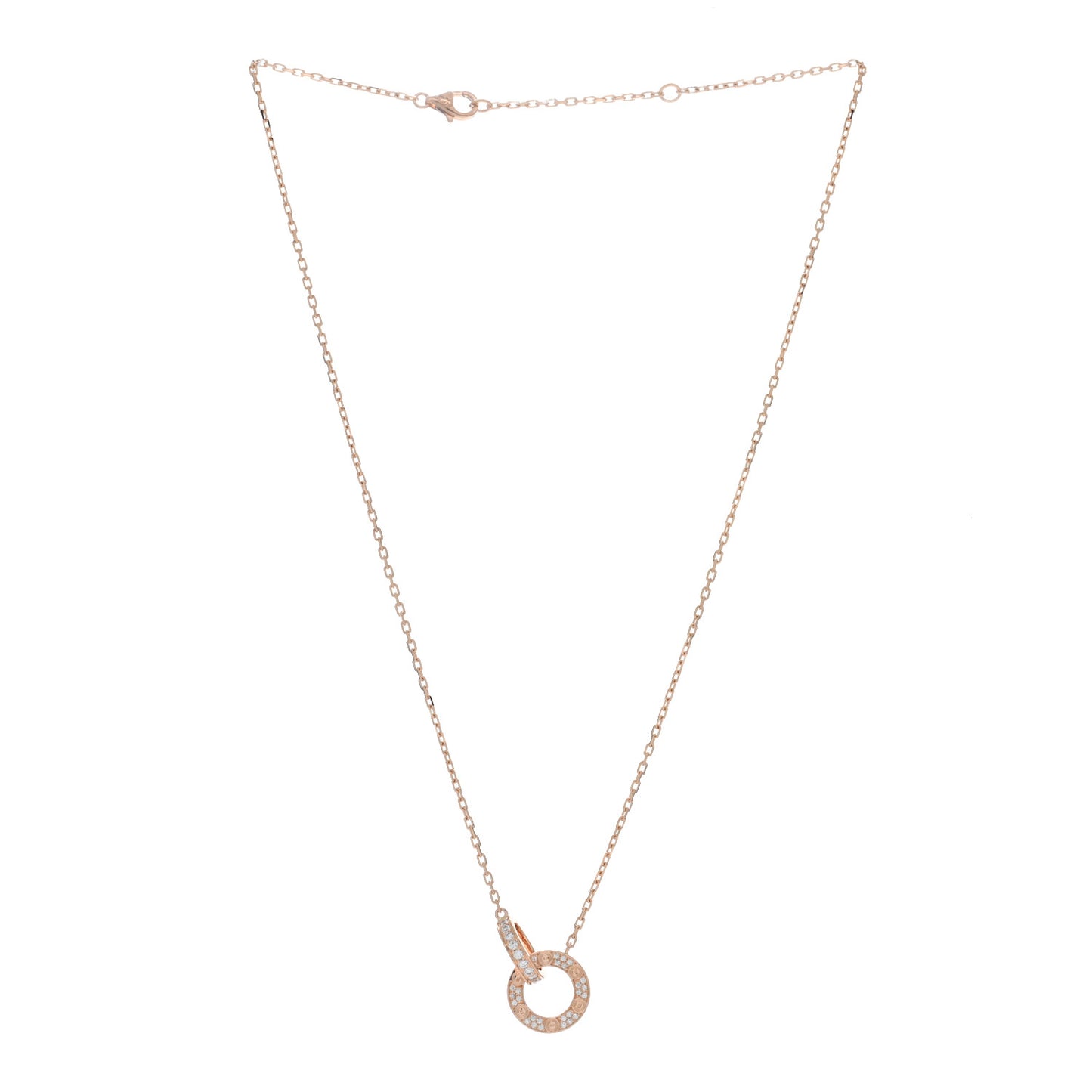 18K Pink Gold Diamond Interlocking LOVE Paved Necklace