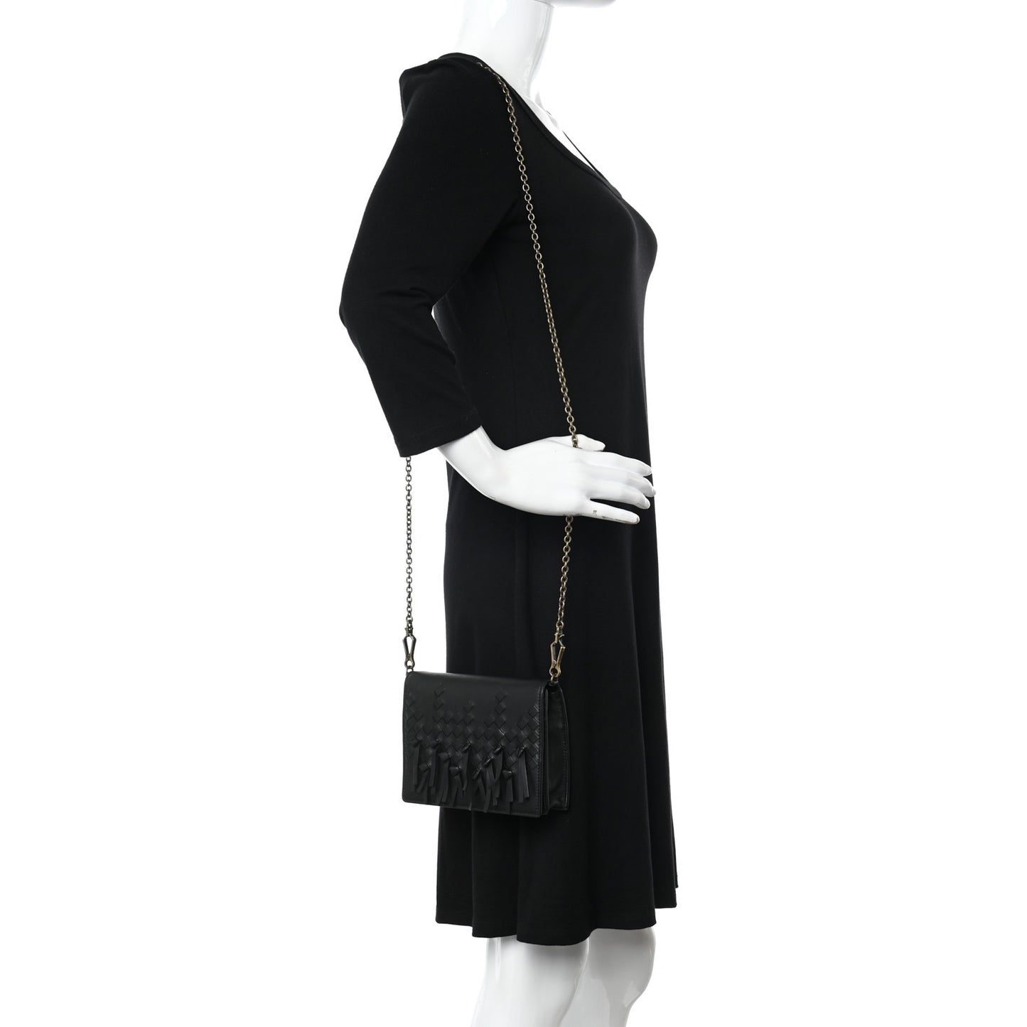 Nappa Intrecciato Fringe Chain Wallet Black