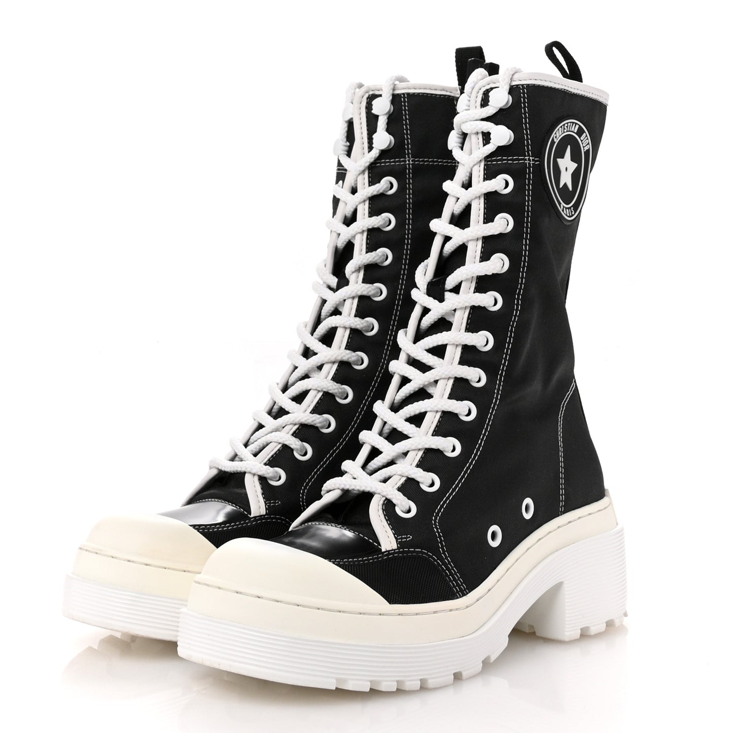 Technical Fabric Calfskin Womens D-Rise 35mm Tall Boots 36 Black White
