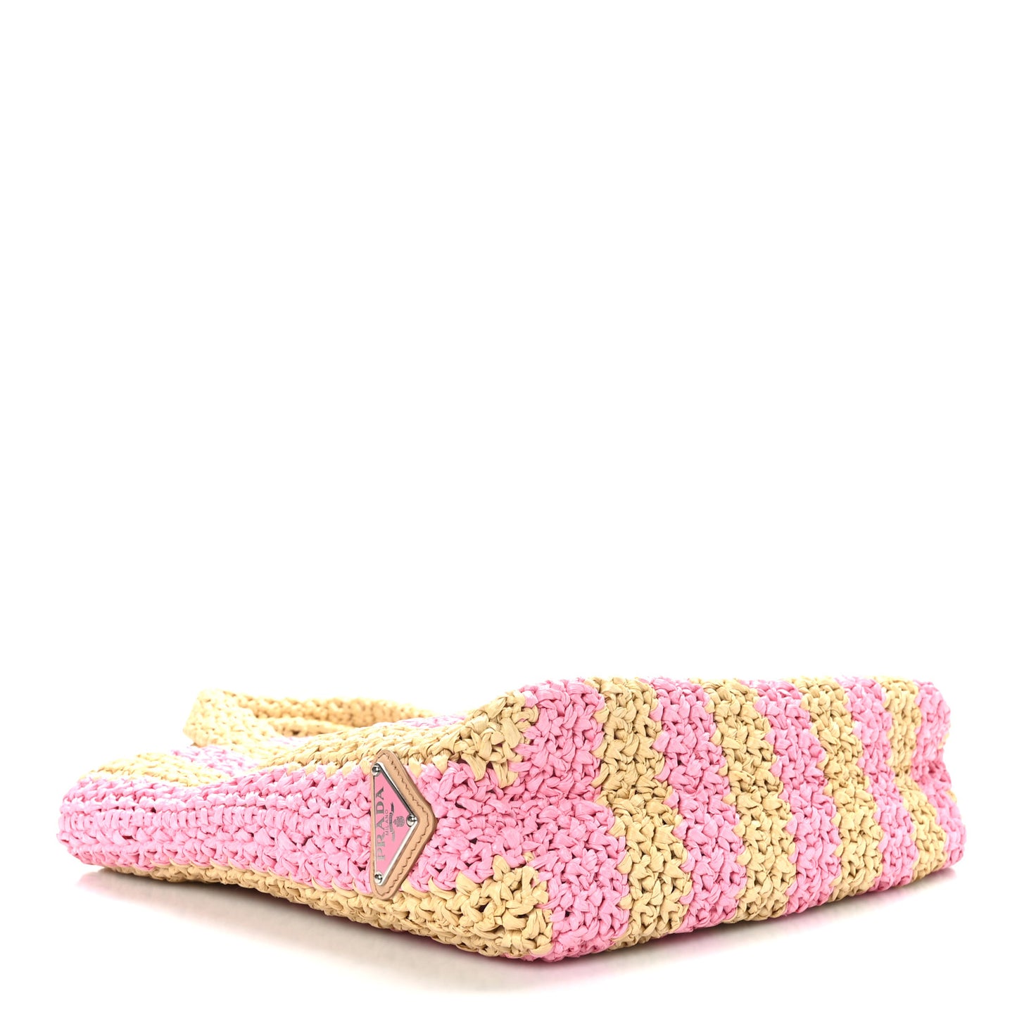 Yarn Raffia Effect Crochet Striped Small Logo Tote Naturale Petalo