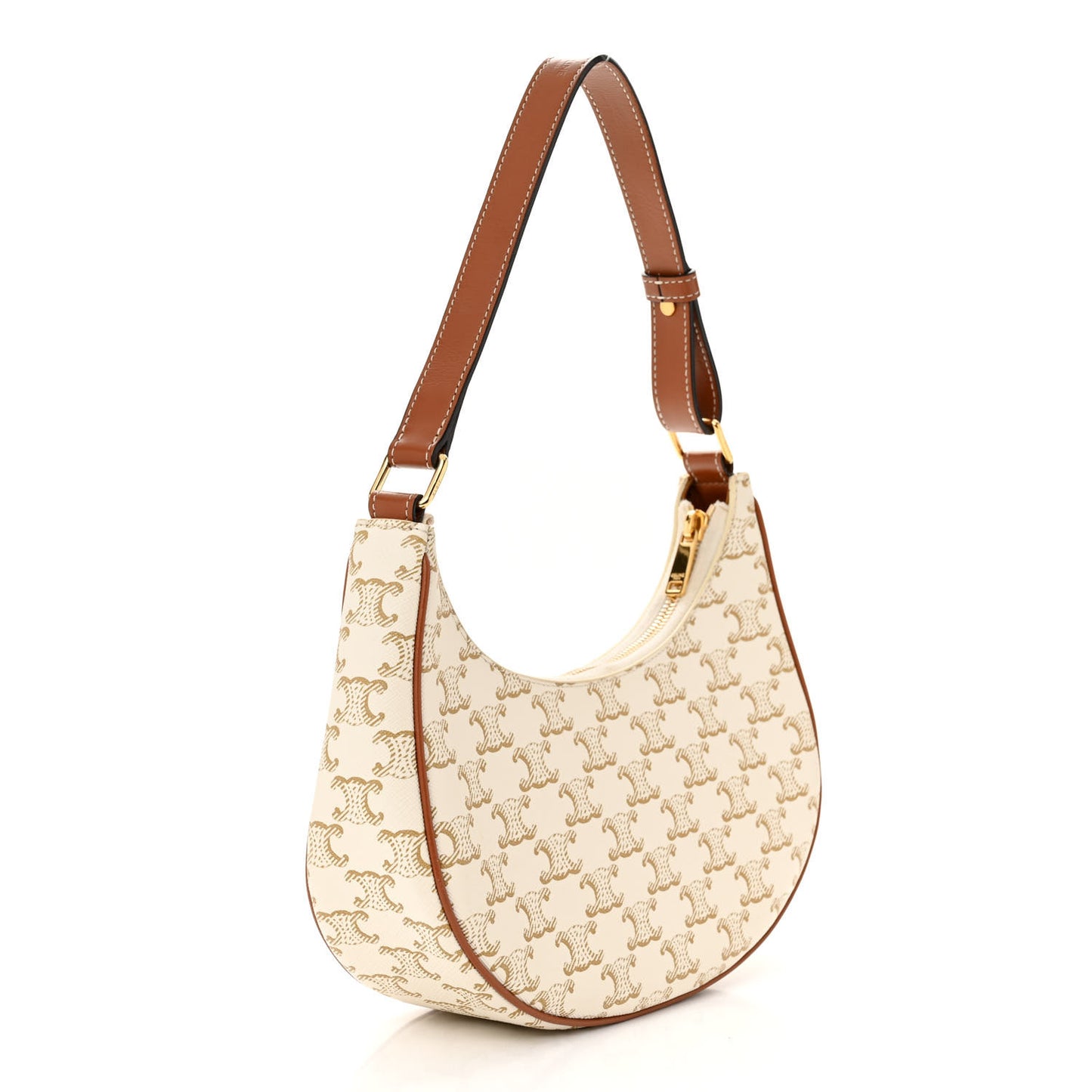 Canvas Calfskin Ava Triomphe Shoulder Bag White